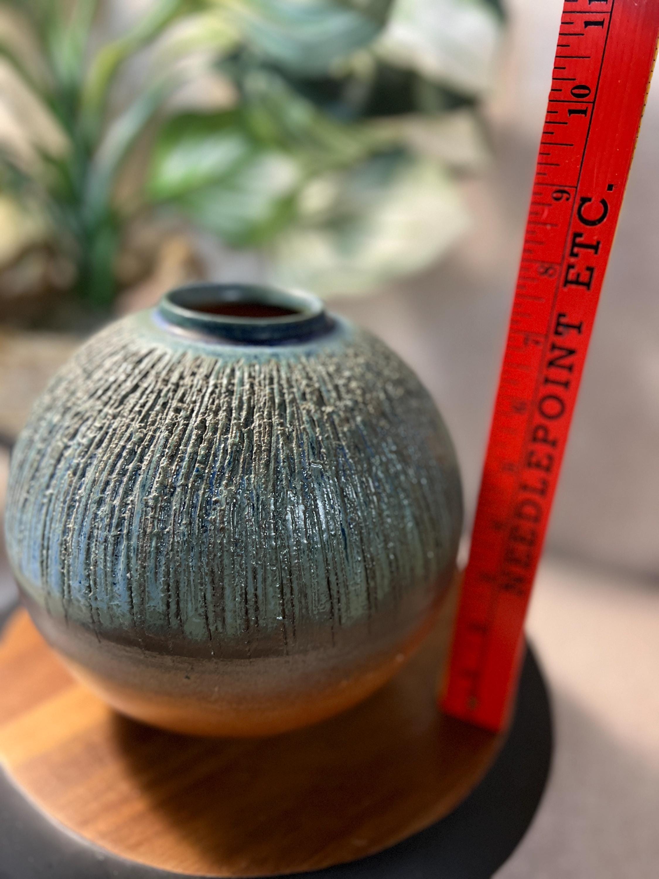 Mid Century Ikebana Vase Pottery TOYO Blue peachy pink Textured Modernist Vintage Japan