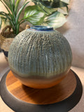 Mid Century Ikebana Vase Pottery TOYO Blue peachy pink Textured Modernist Vintage Japan
