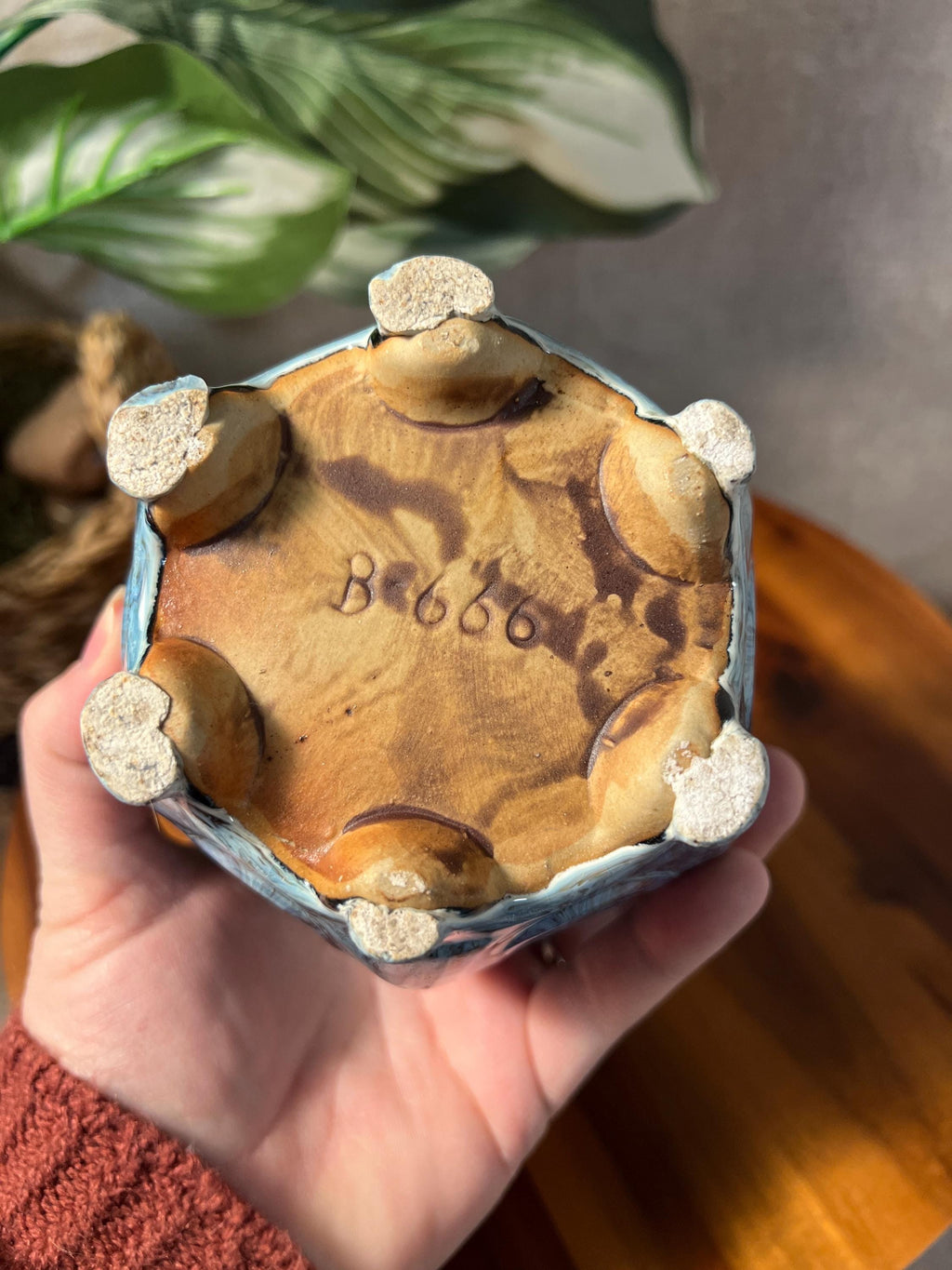 Handmade Ceramin Blue and brown Drip glaze planter