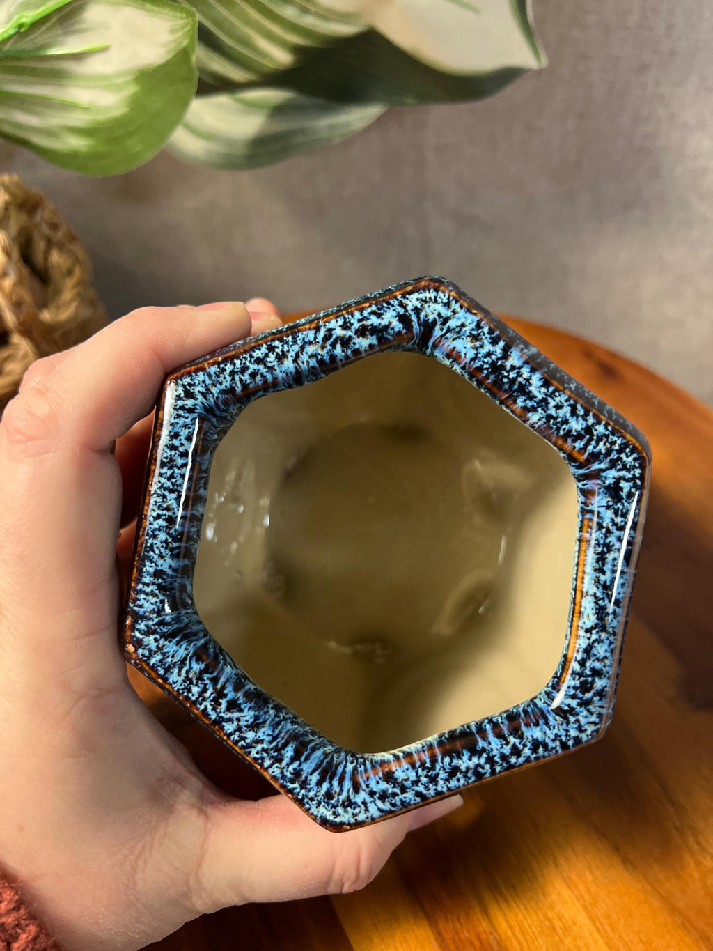 Handmade Ceramin Blue and brown Drip glaze planter