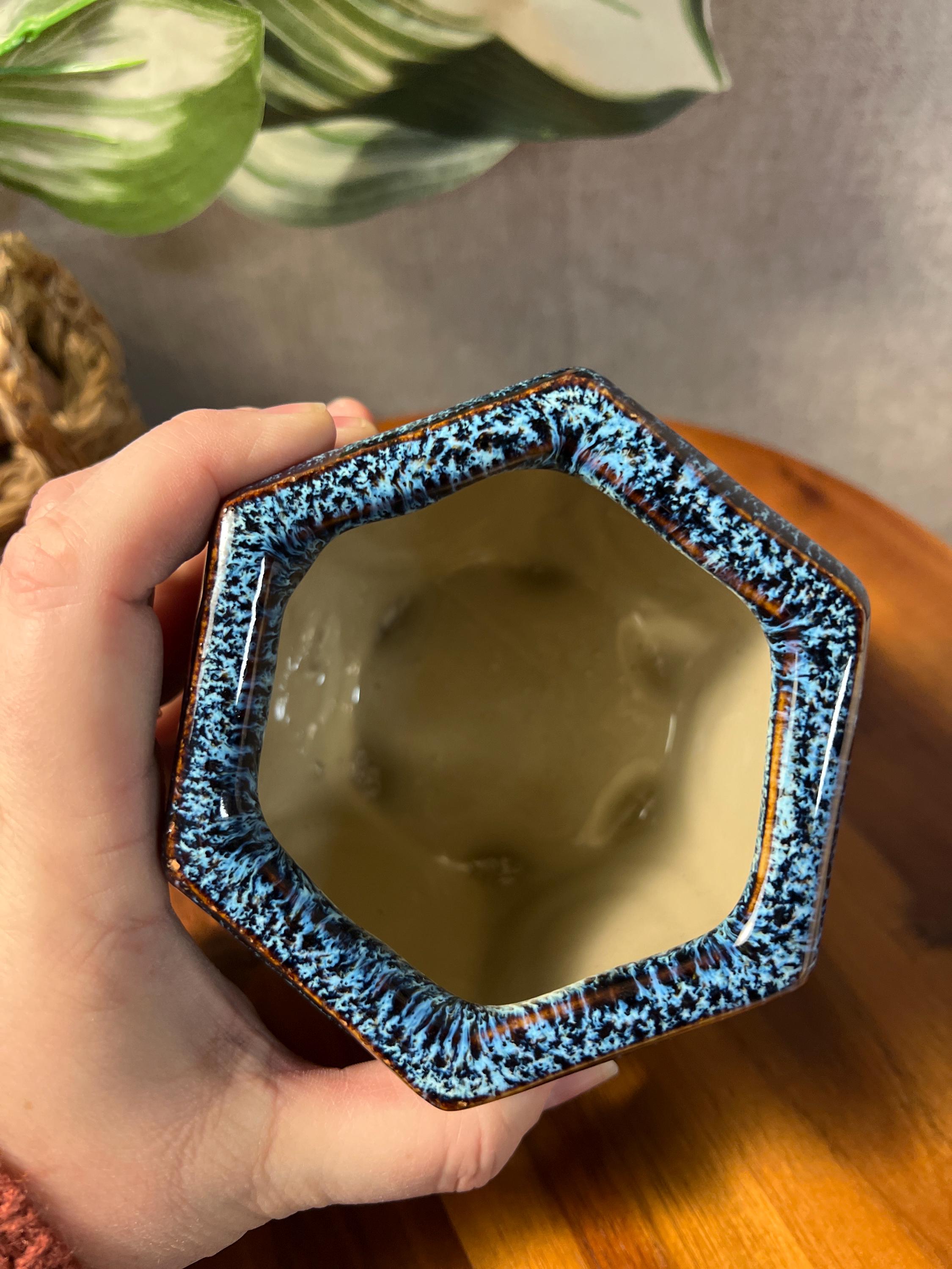 Handmade Ceramin Blue and brown Drip glaze planter