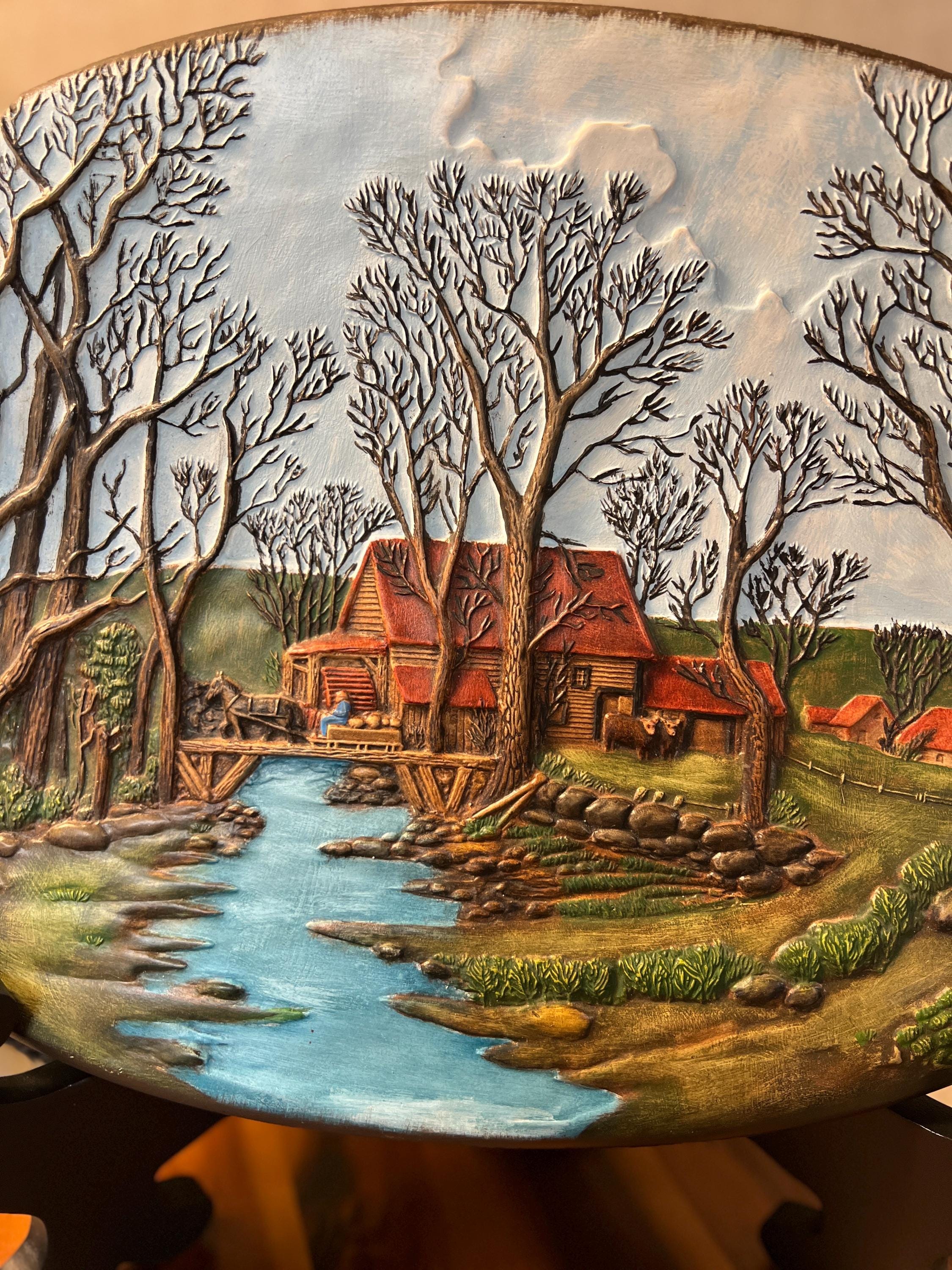 Vintage Hershey Mold 3 D ceramic 1980 Farm covered bridge Scene