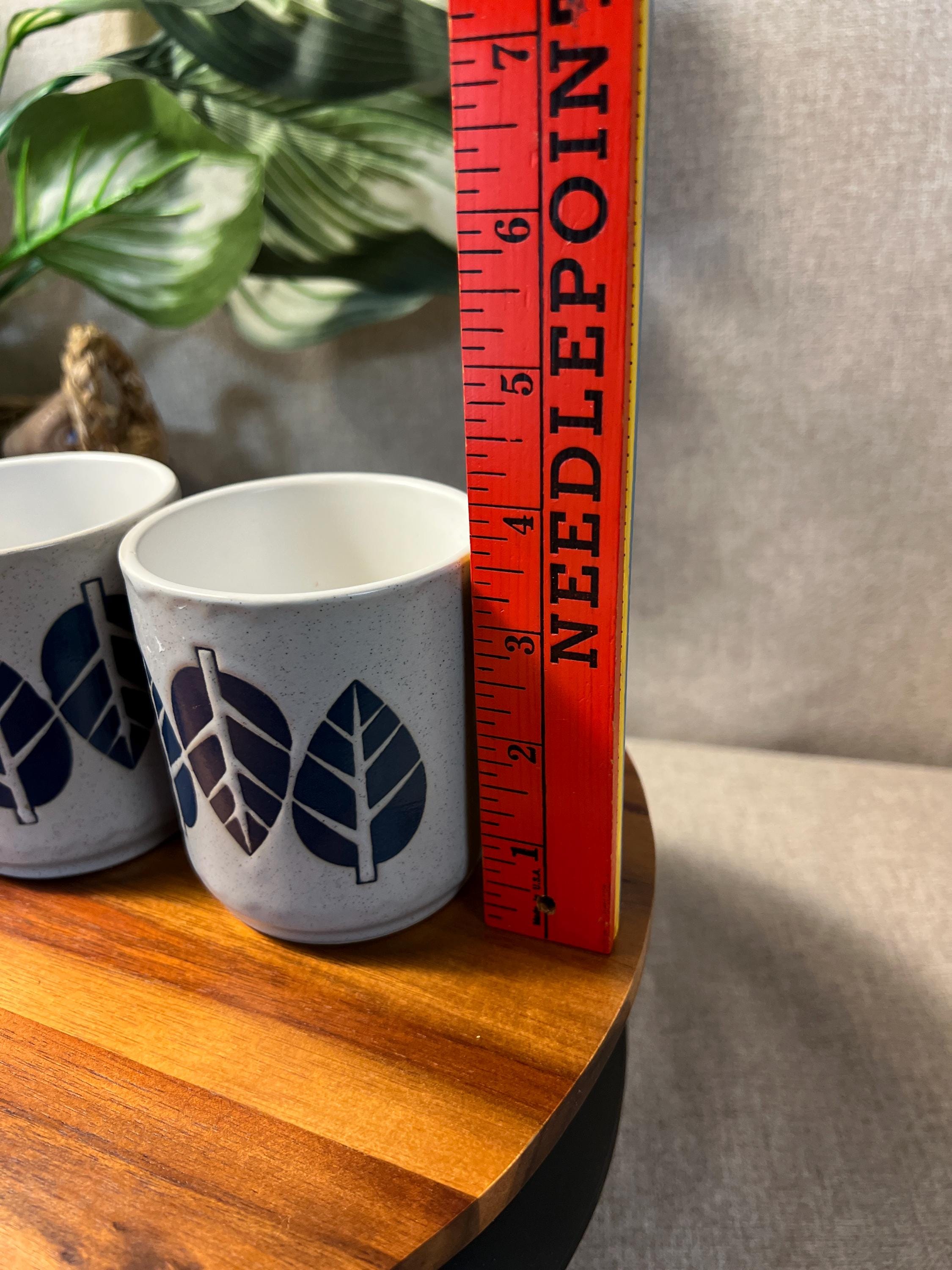 Set of 3 Vintage Mugs with Blue leaves possibly made in Japan