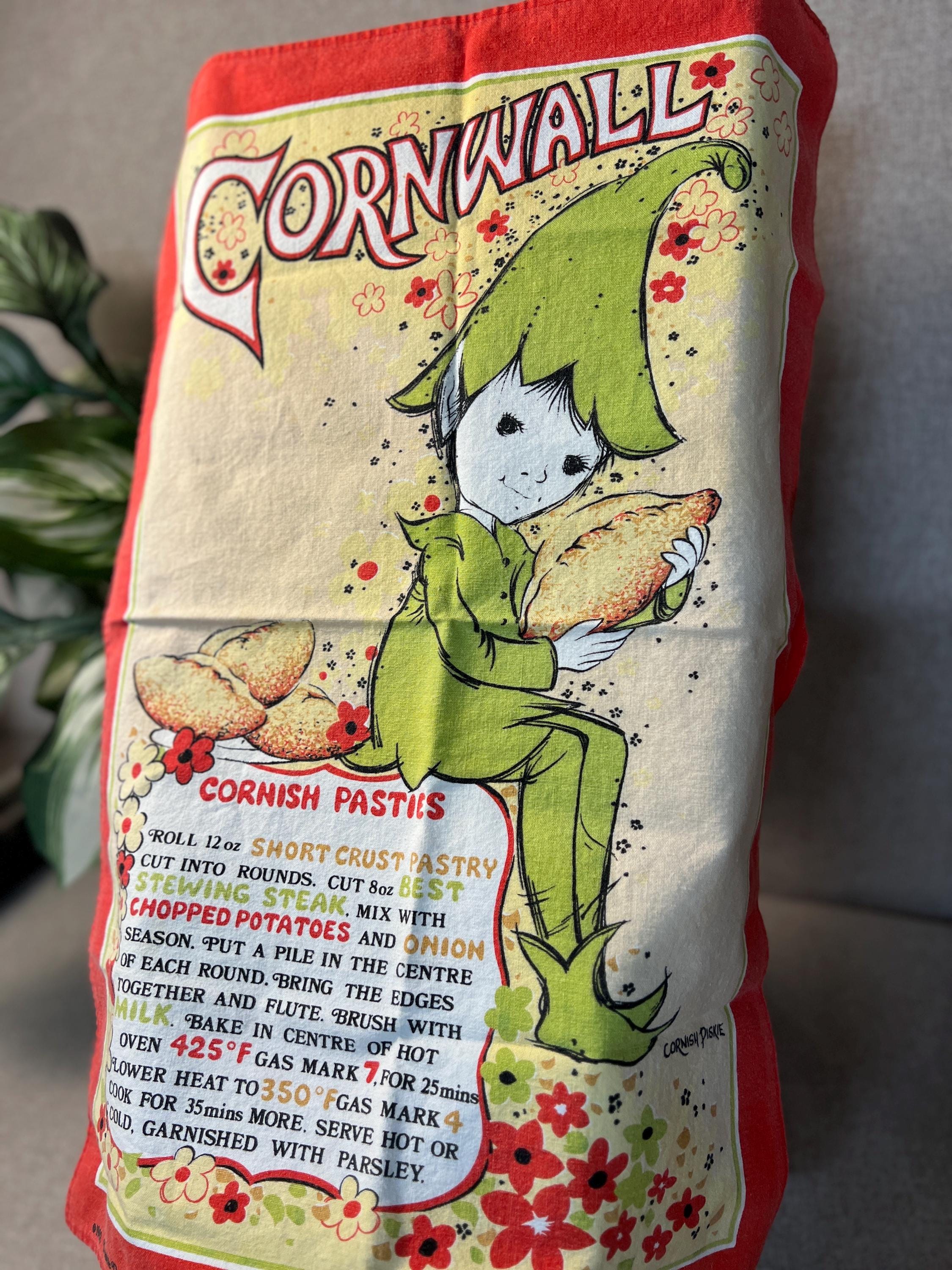 Vtg Cotton Recipe Pixie Cornish Pasties Made In Britain 18"x26"