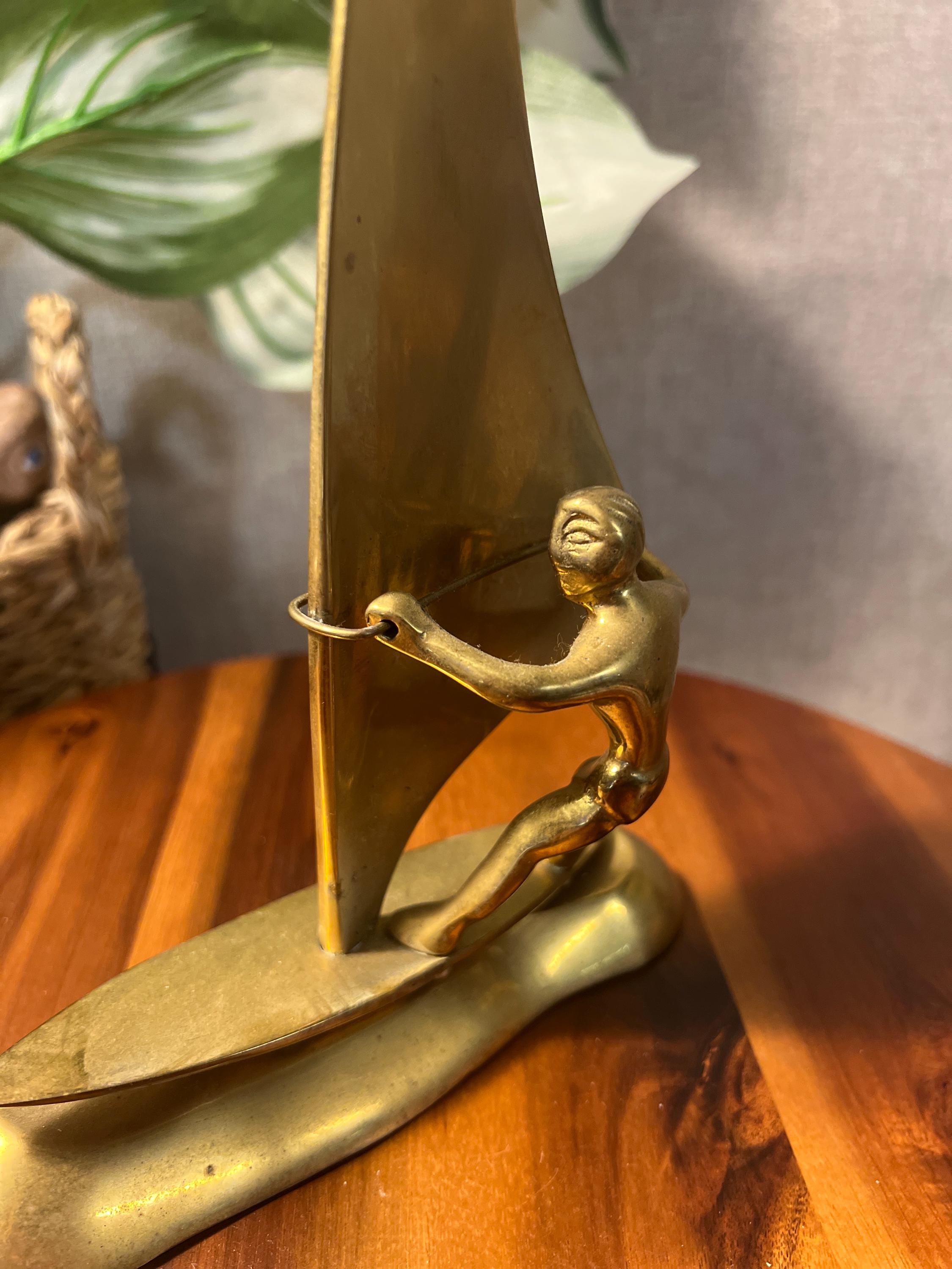 Vintage MCM Solid Brass Windsurfer Figurine