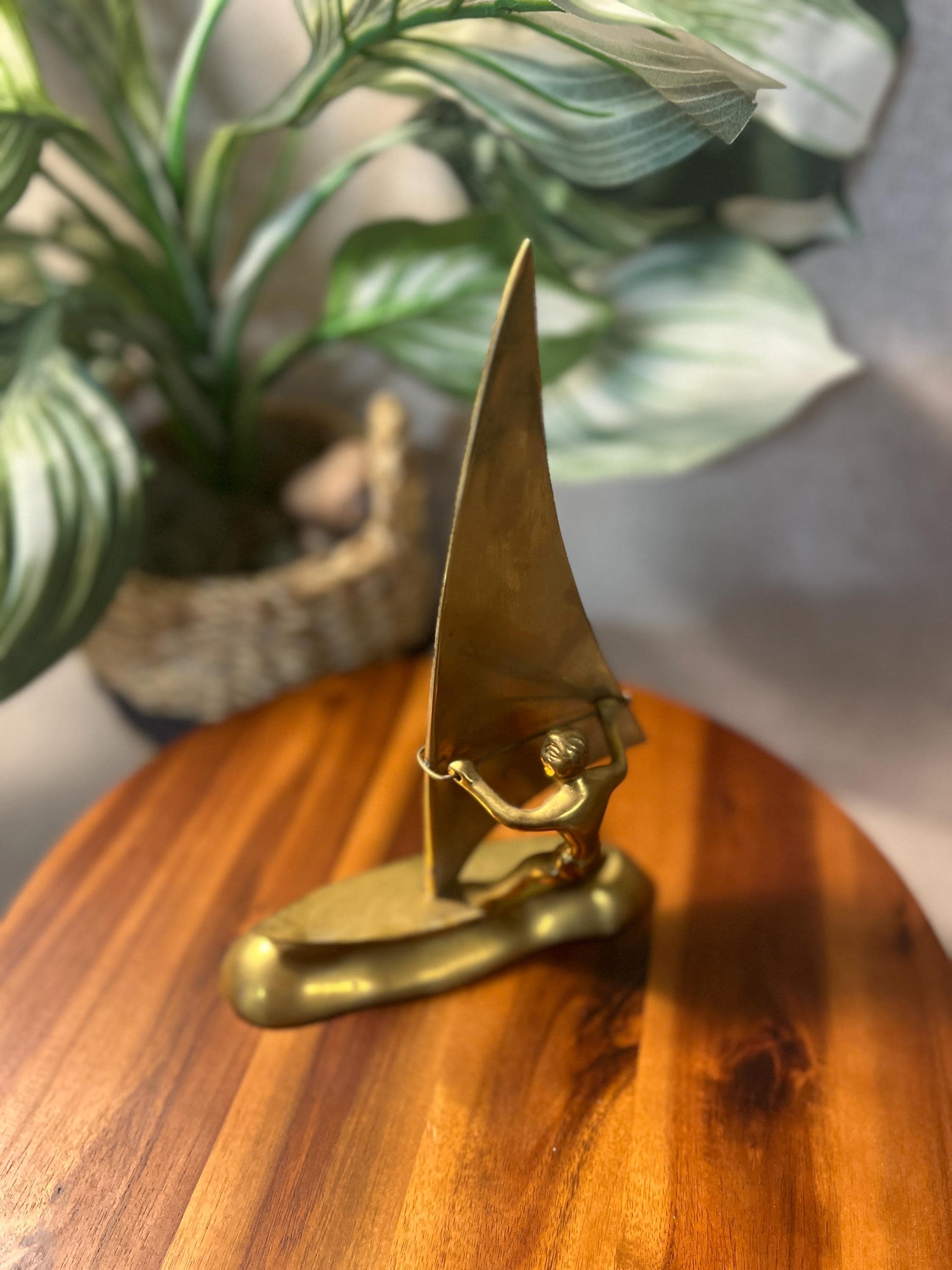 Vintage MCM Solid Brass Windsurfer Figurine