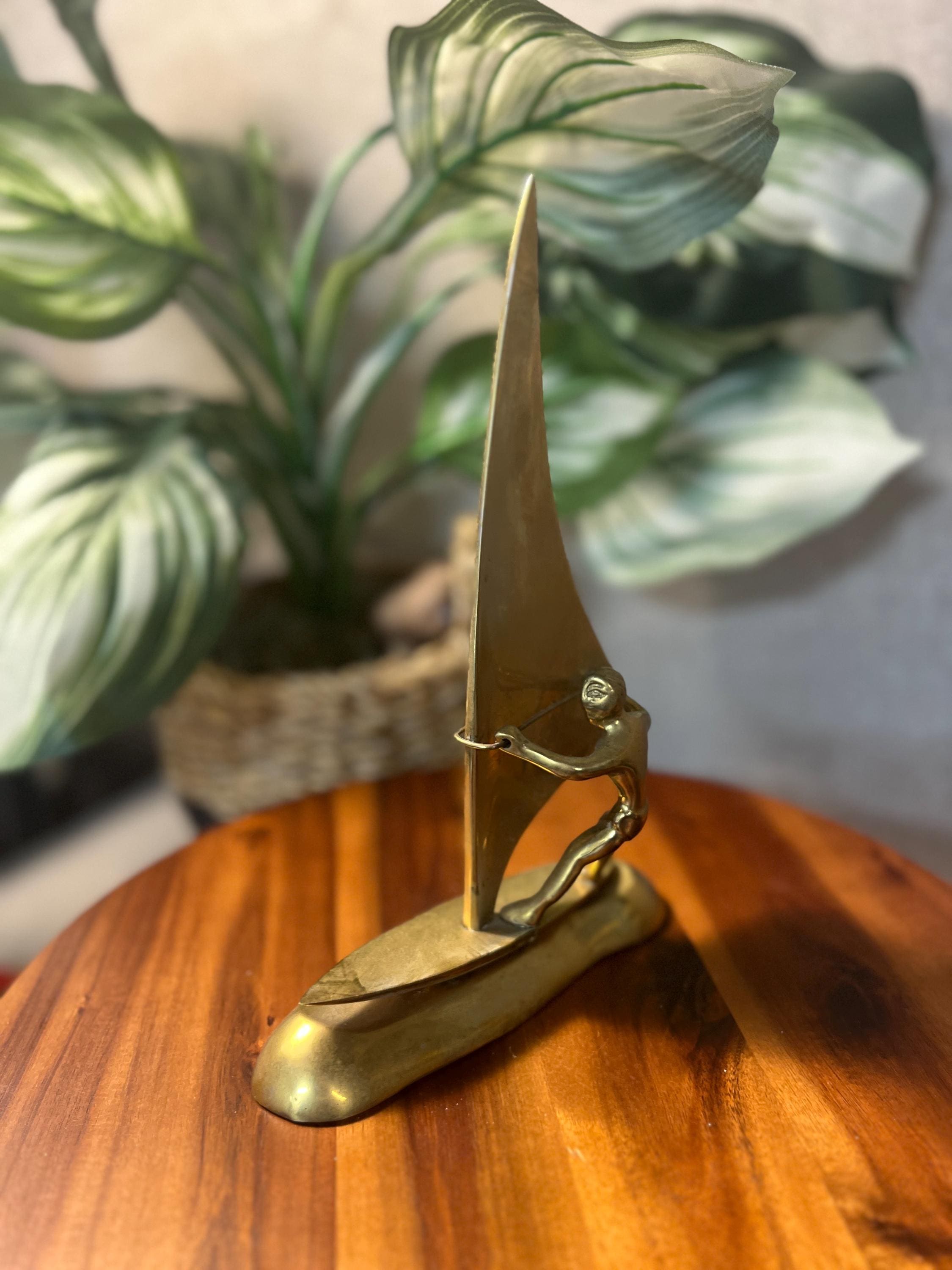 Vintage MCM Solid Brass Windsurfer Figurine