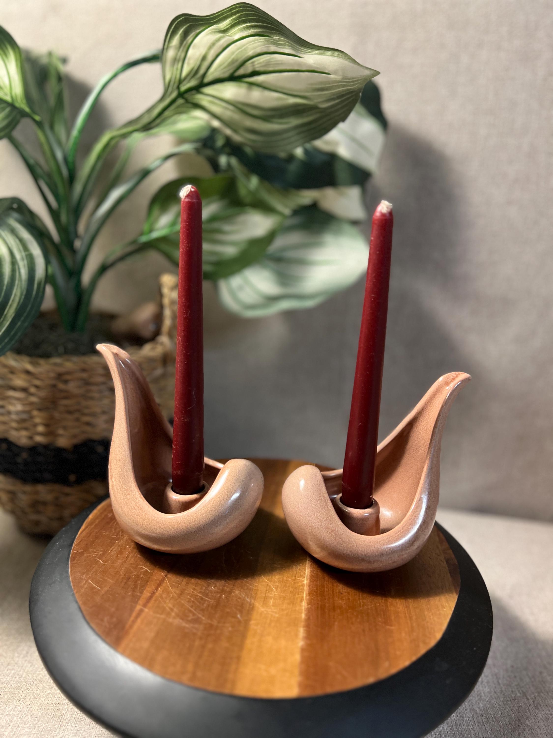Red Wing Pottery Tear Drop Candle Holder Number B1409 Peach pink