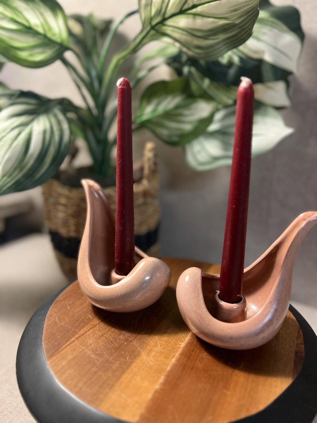 Red Wing Pottery Tear Drop Candle Holder Number B1409 Peach pink