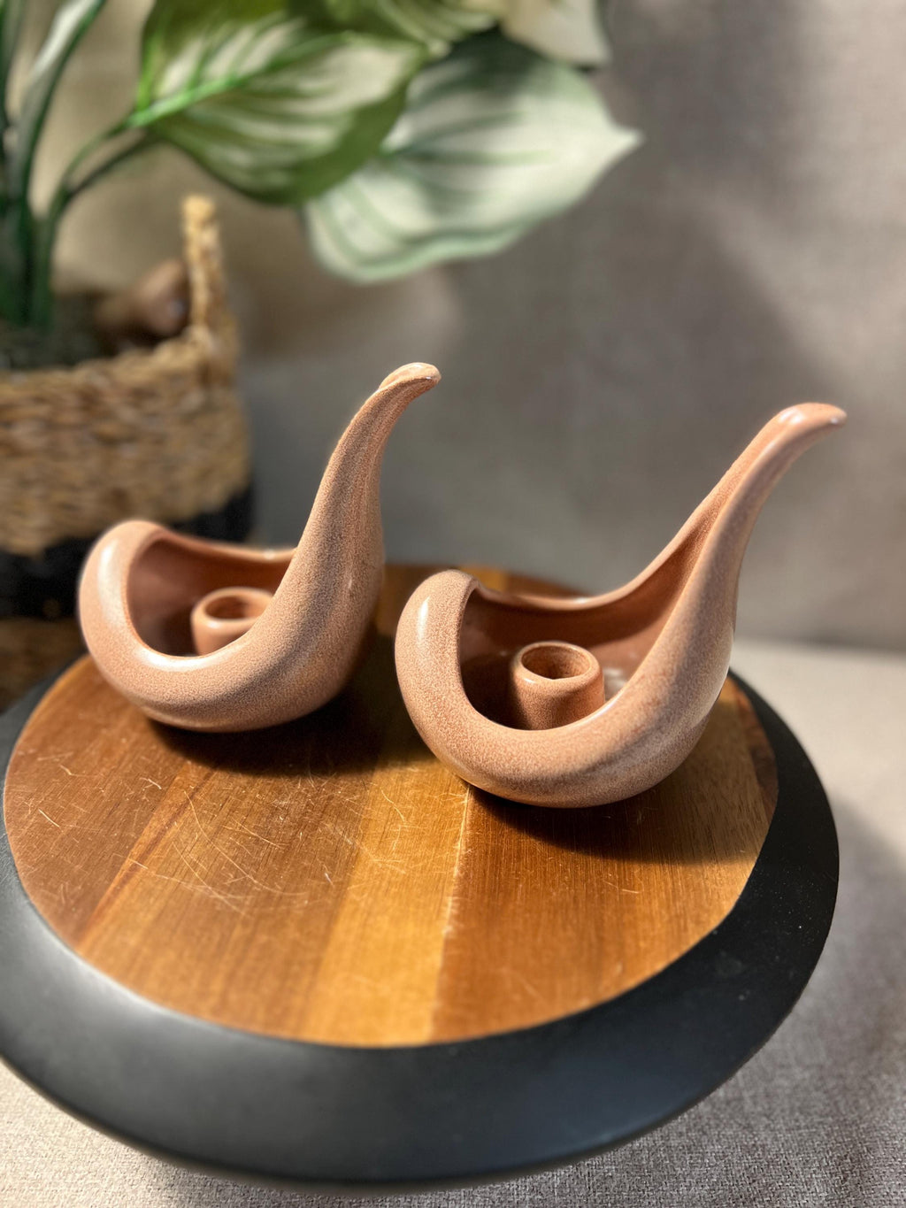 Red Wing Pottery Tear Drop Candle Holder Number B1409 Peach pink