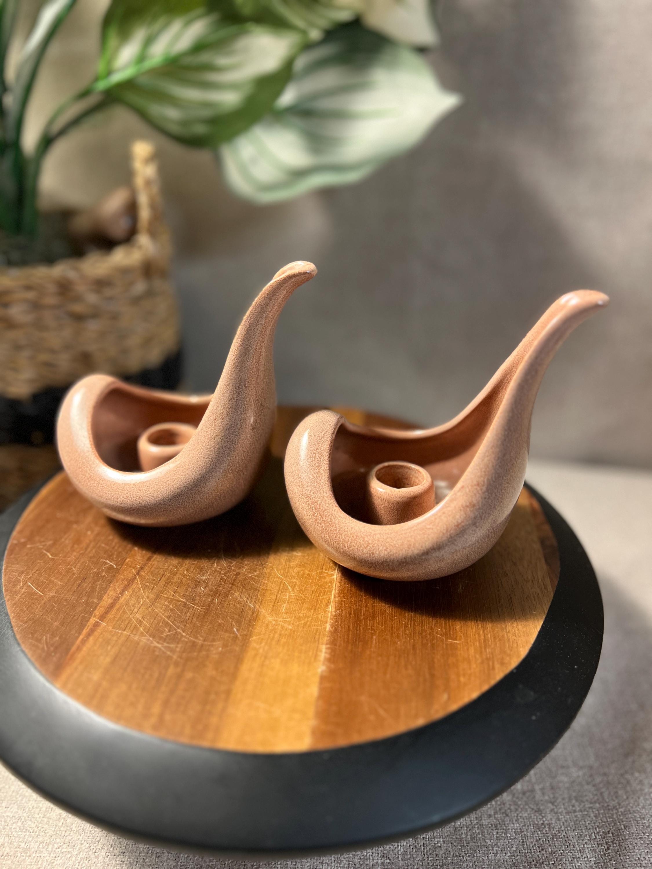 Red Wing Pottery Tear Drop Candle Holder Number B1409 Peach pink