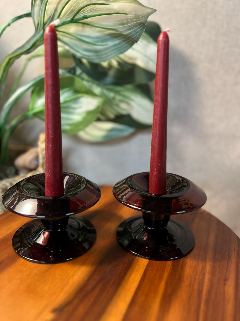 Vintage Amethyst purple Mushroom Shaped candle holder candles included