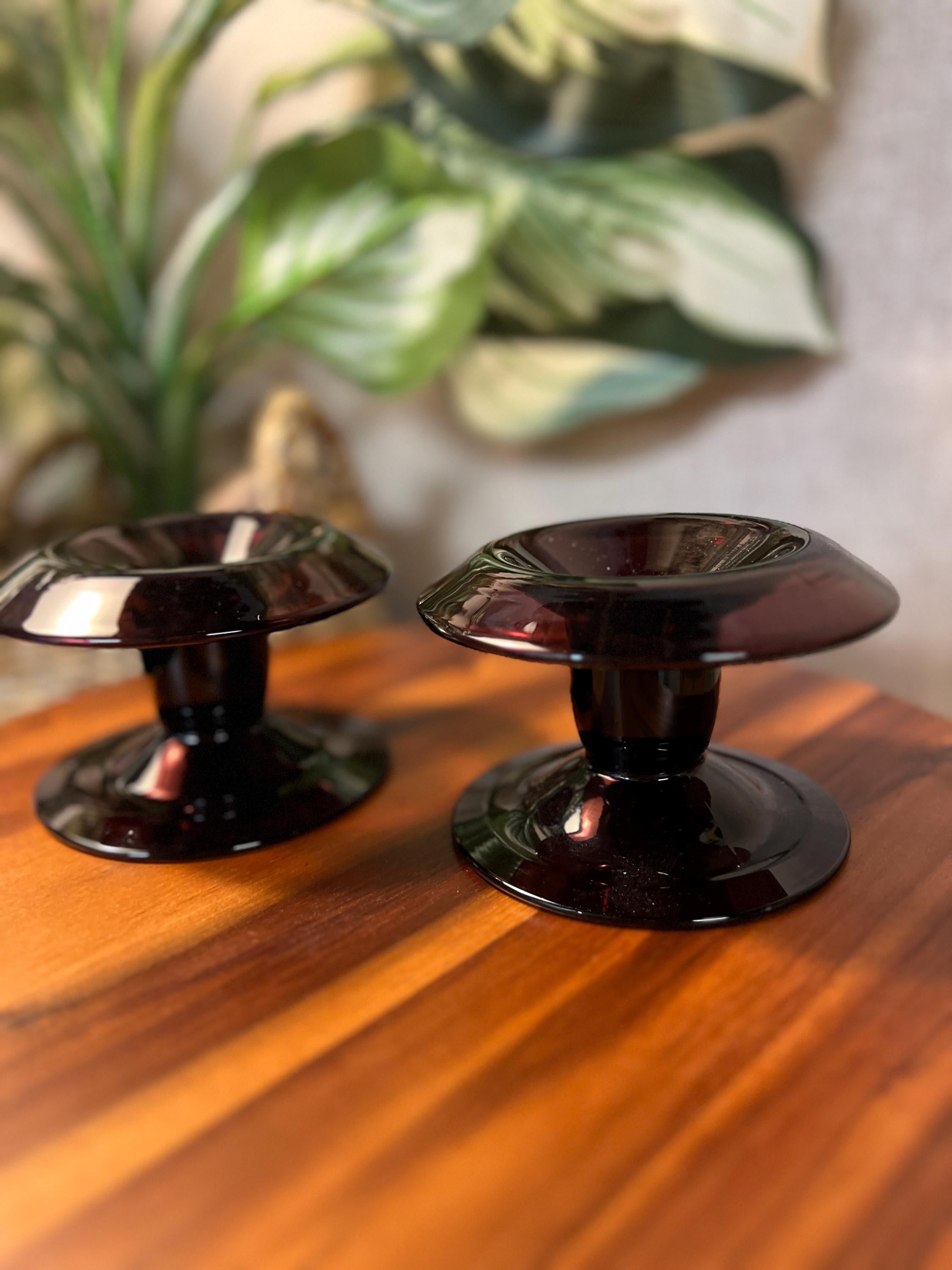 Vintage Amethyst purple Mushroom Shaped candle holder candles included