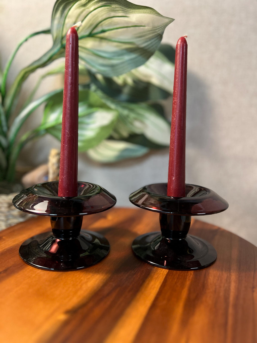 Vintage Amethyst purple Mushroom Shaped candle holder candles included