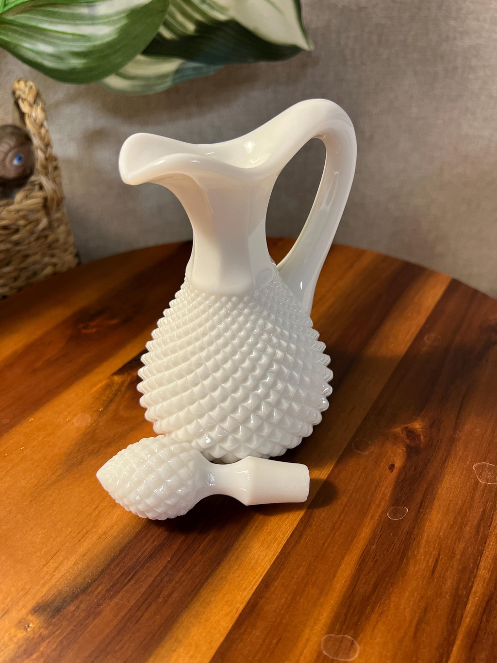 Westmoreland Vintage Milk Glass Diamond Point Cruet With Stopper