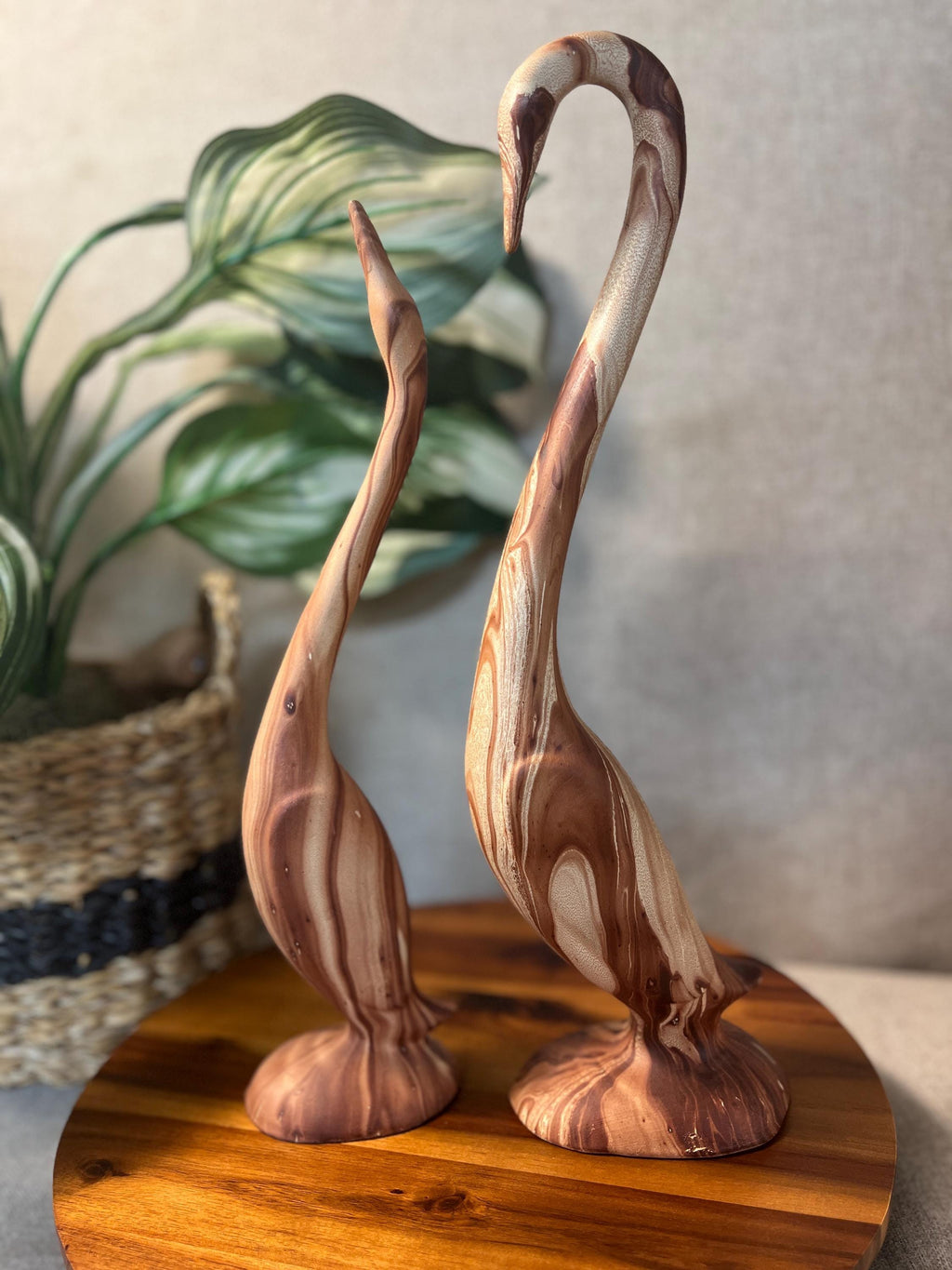 Mackinaw Island Pottery Crane Birds Bisque Fired Figurine Long Neck MCM