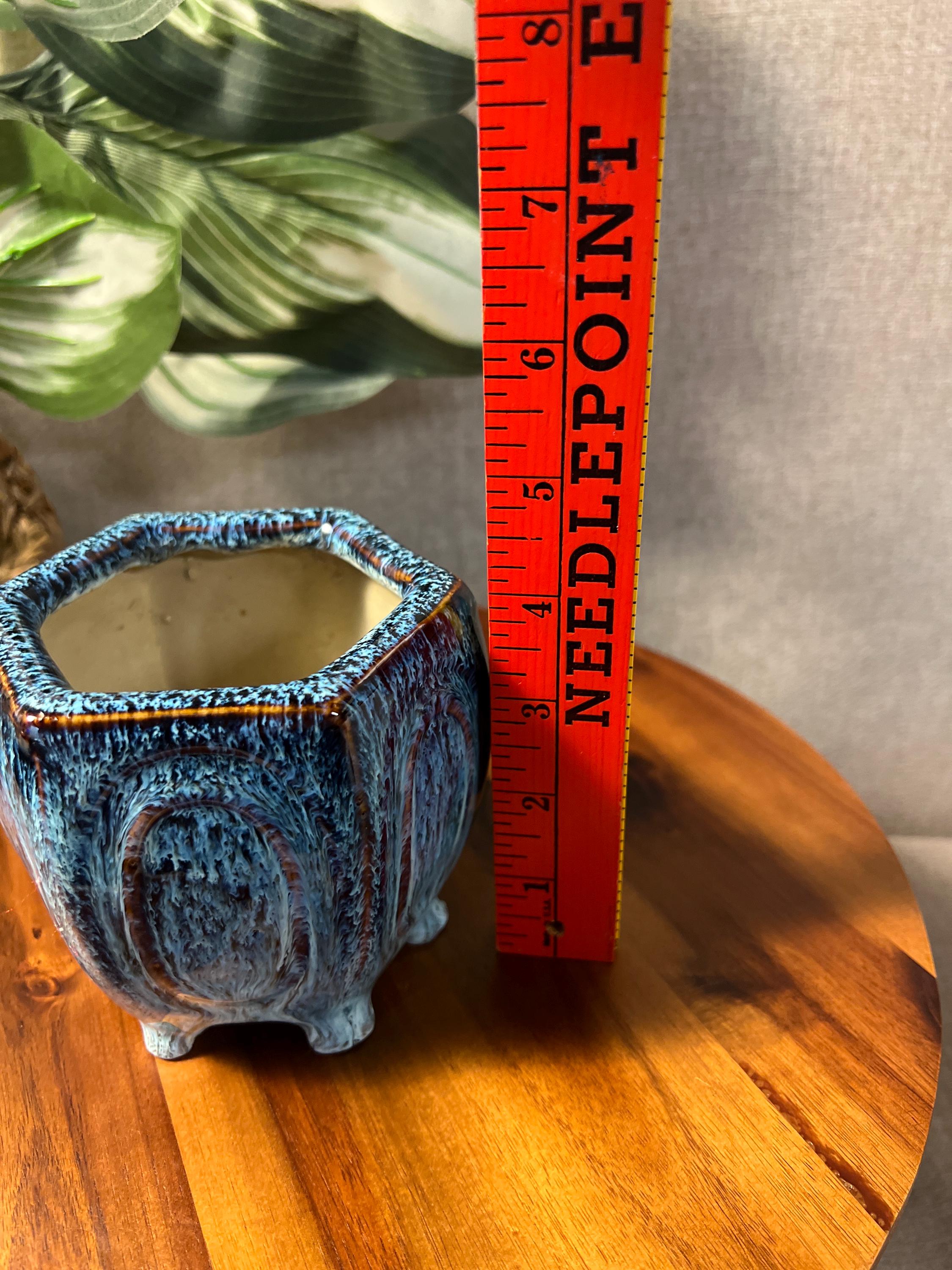 Handmade Ceramin Blue and brown Drip glaze planter