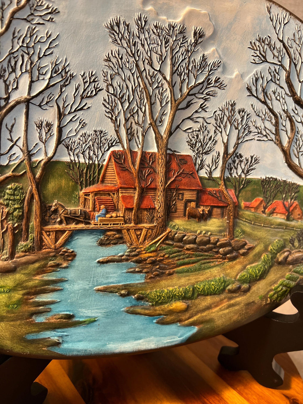 Vintage Hershey Mold 3 D ceramic 1980 Farm covered bridge Scene