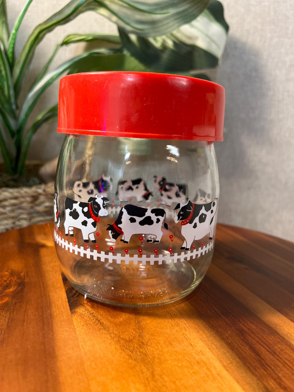 Vtg CARLTON GLASS Cows Farm Kitchen Storage Pantry Canister Jar 3/4 L Farmhouse