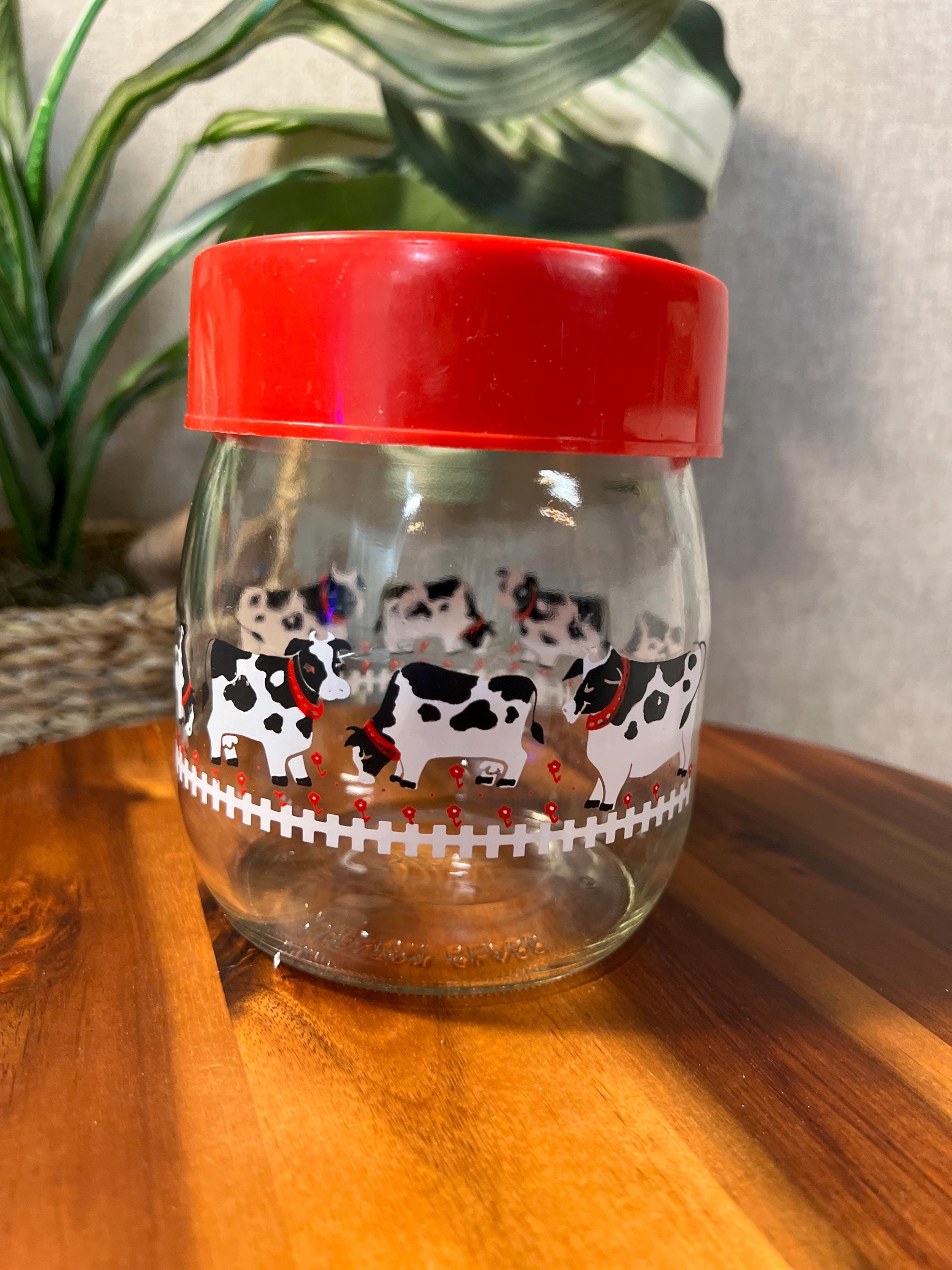 Vtg CARLTON GLASS Cows Farm Kitchen Storage Pantry Canister Jar 3/4 L Farmhouse
