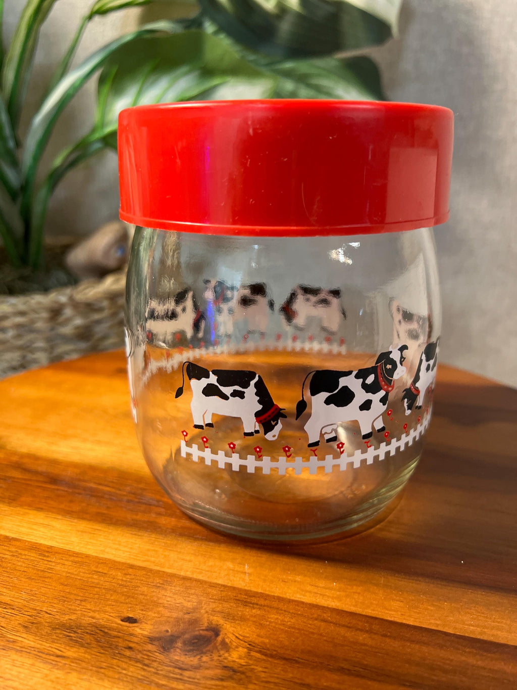 Vtg CARLTON GLASS Cows Farm Kitchen Storage Pantry Canister Jar 3/4 L Farmhouse