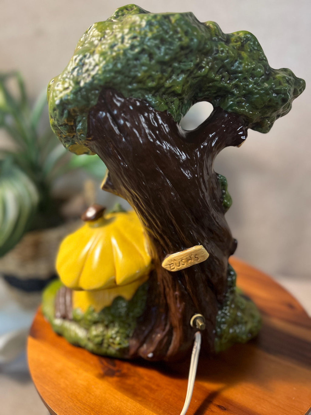 1972 Fairy Mushroom Tree House Night Light — Hand-Painted Ceramic Lamp