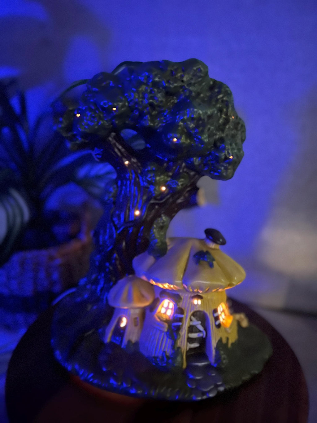 1972 Fairy Mushroom Tree House Night Light — Hand-Painted Ceramic Lamp