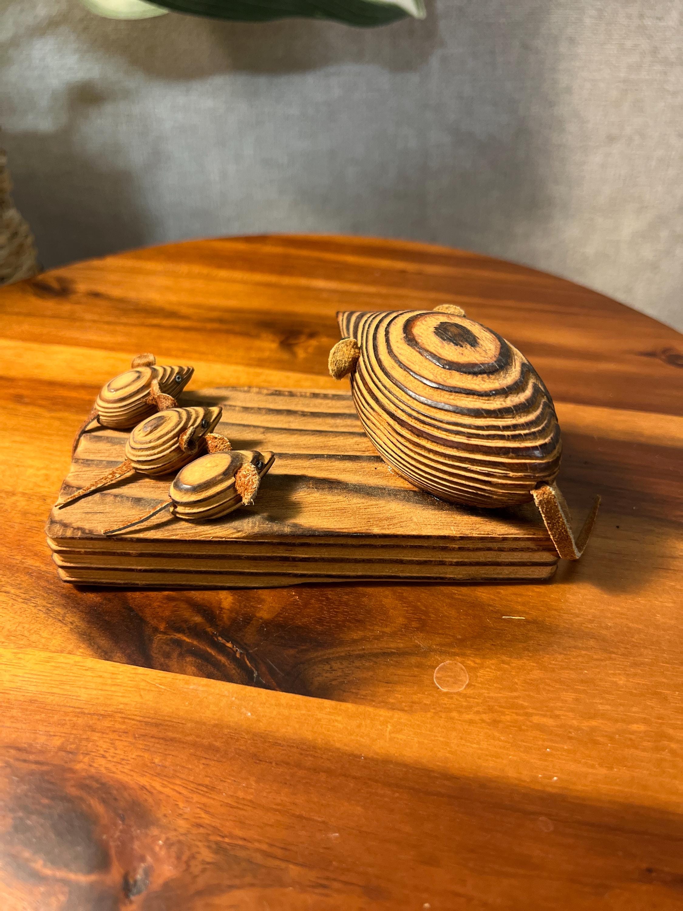 MCM Cryptomeria 2 Mice On Wood Base Figurine Sculpture Leather Ears Tails
