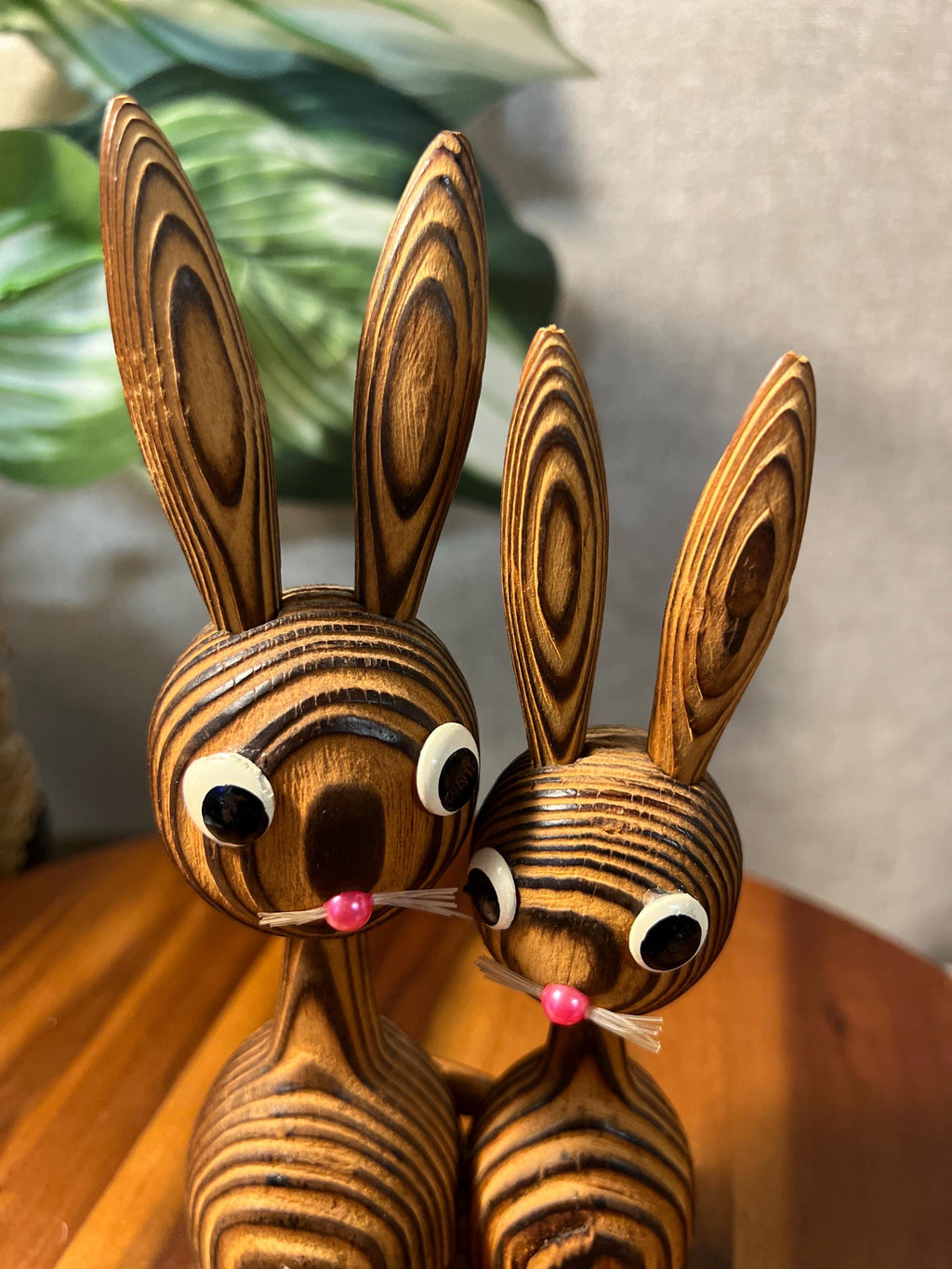 MCM Cryptomeria 2 Rabbits Wood Sculpture Hugging