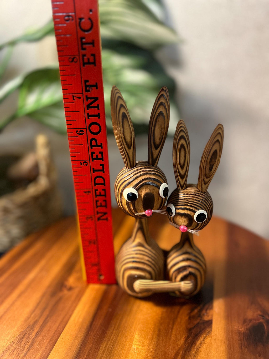 MCM Cryptomeria 2 Rabbits Wood Sculpture Hugging