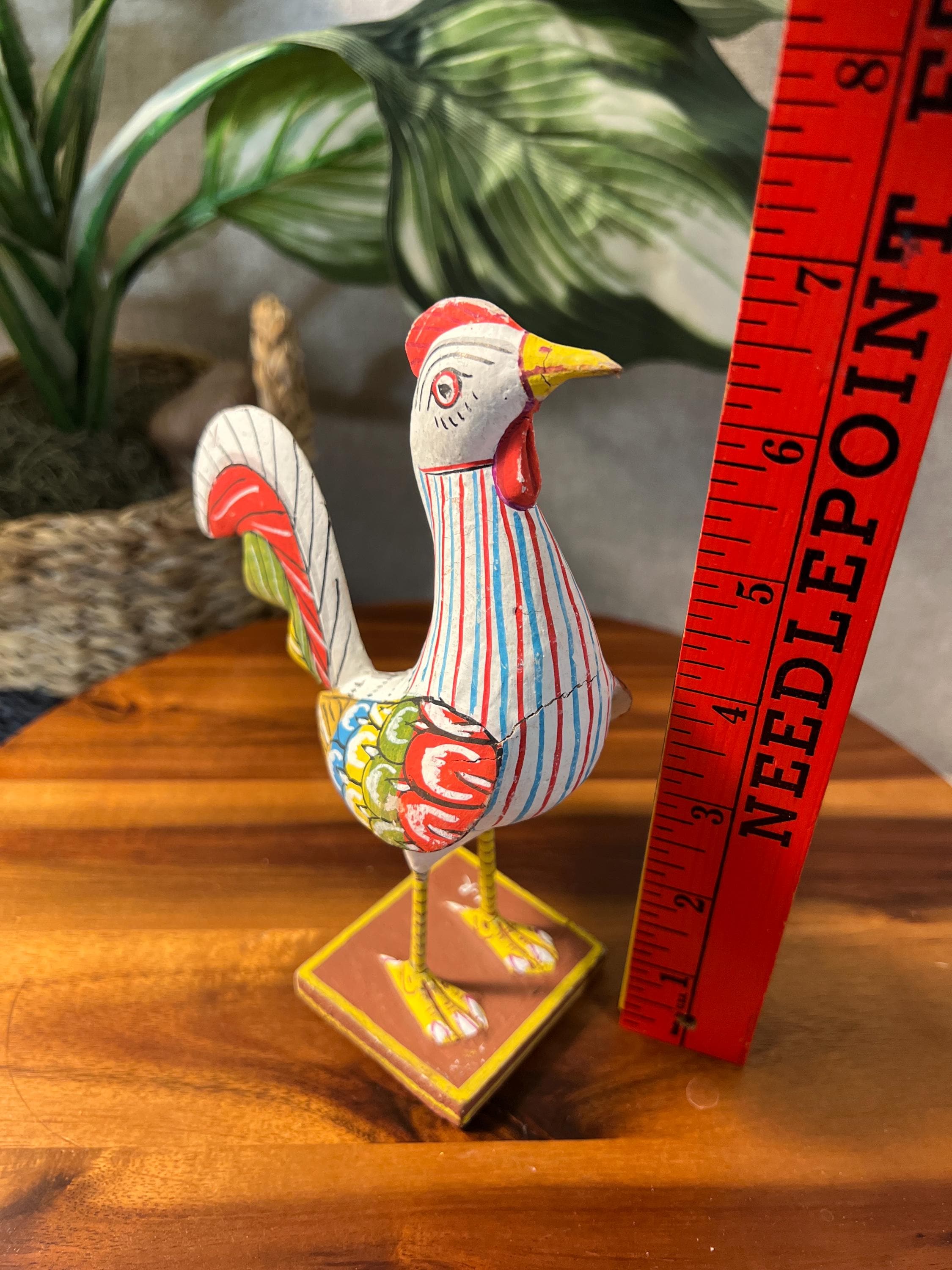 Handcrafted Barnyard Odisha India Wooden Rooster Folk Art Sculpture - Vintage