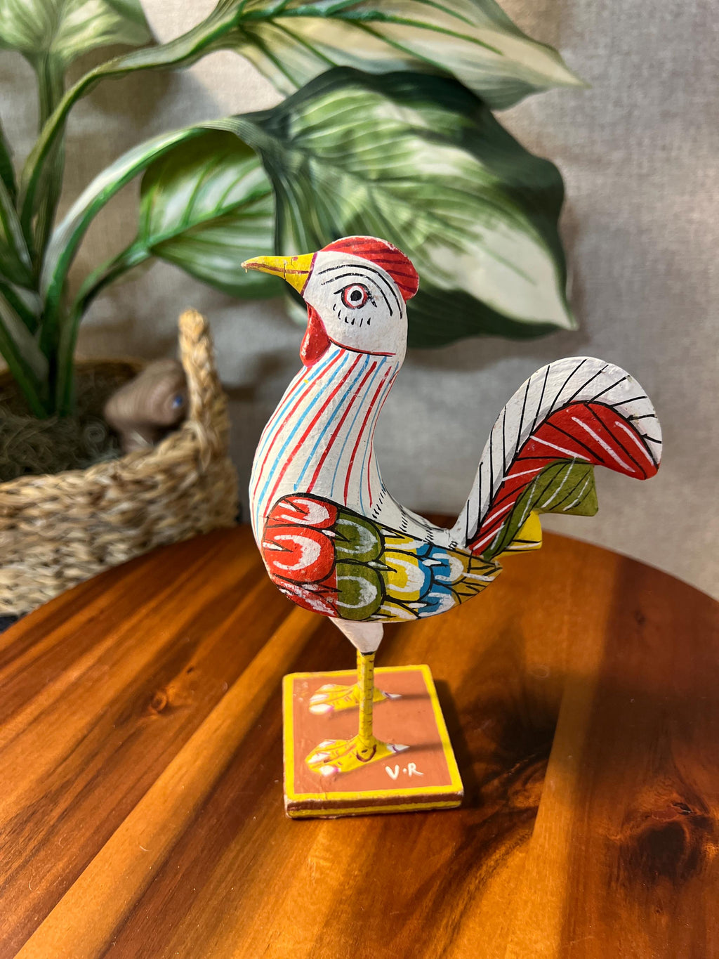 Handcrafted Barnyard Odisha India Wooden Rooster Folk Art Sculpture - Vintage