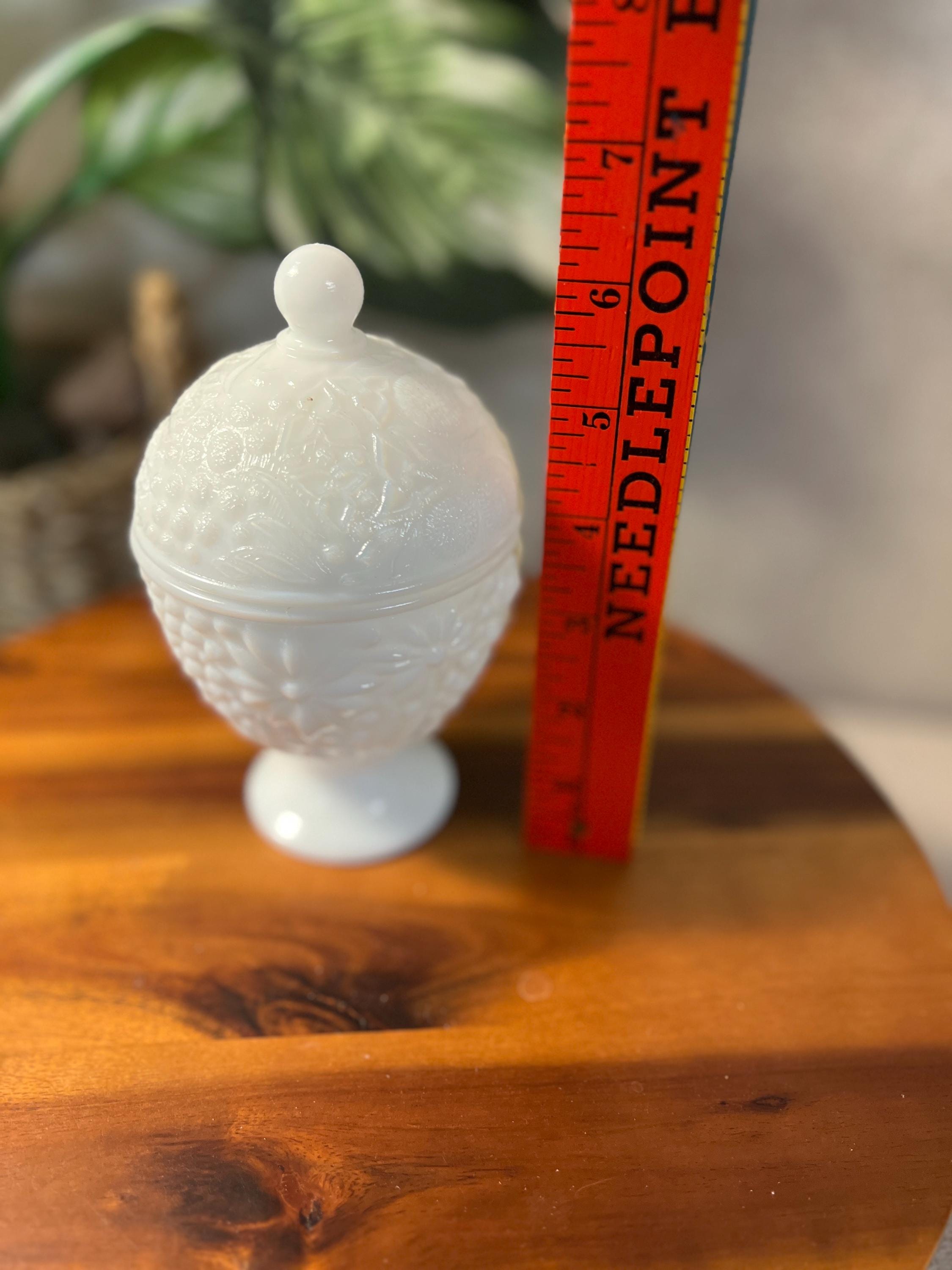 Vintage Avon Covered Candy Dish Apothecary Trinket Jar Milk Glass Flowers 1960s