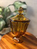 Vtg LE Smith Amber GLASS Covered Compote Candy DISH