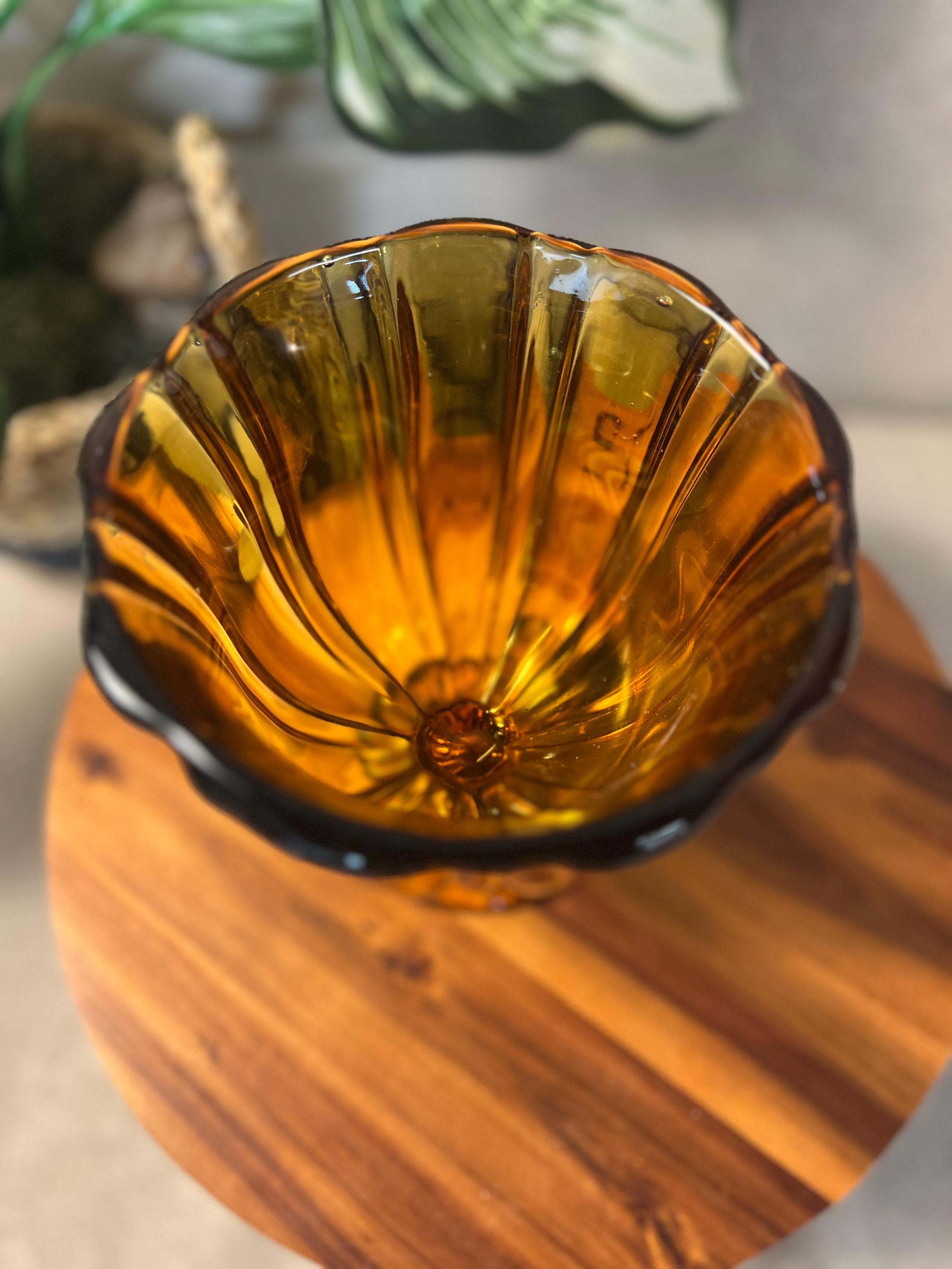 Vtg LE Smith Amber GLASS Covered Compote Candy DISH