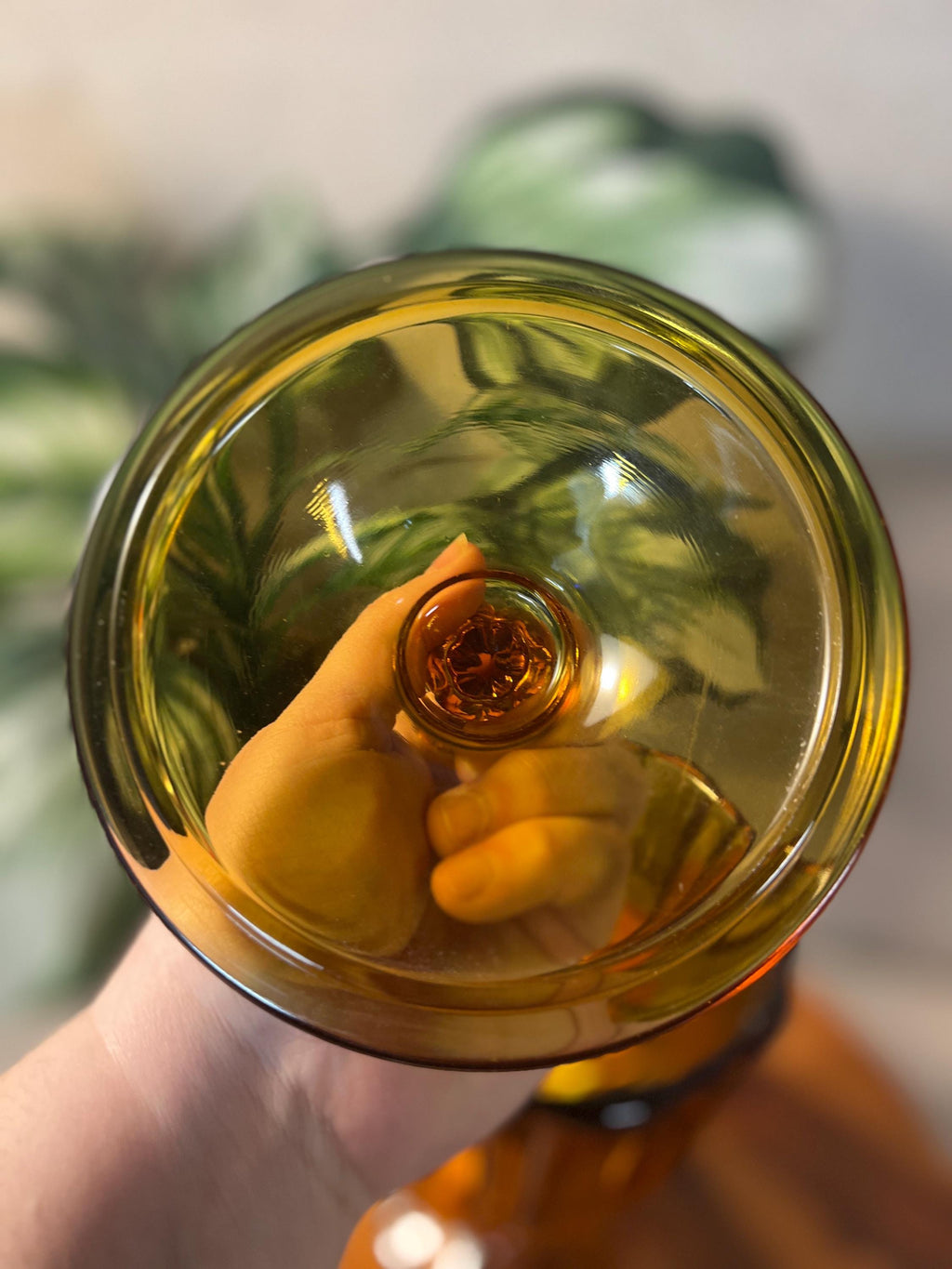 Vtg LE Smith Amber GLASS Covered Compote Candy DISH