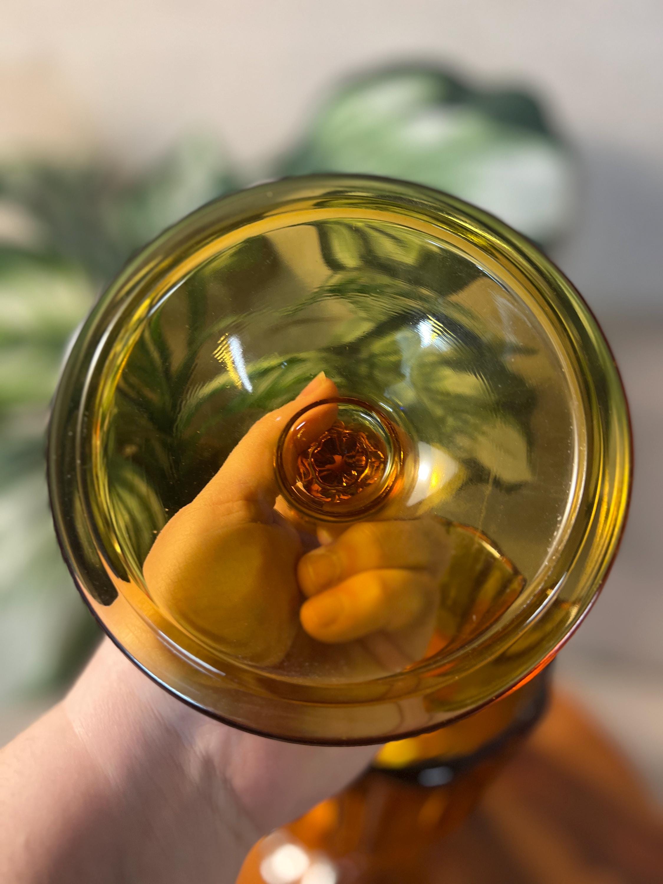 Vtg LE Smith Amber GLASS Covered Compote Candy DISH