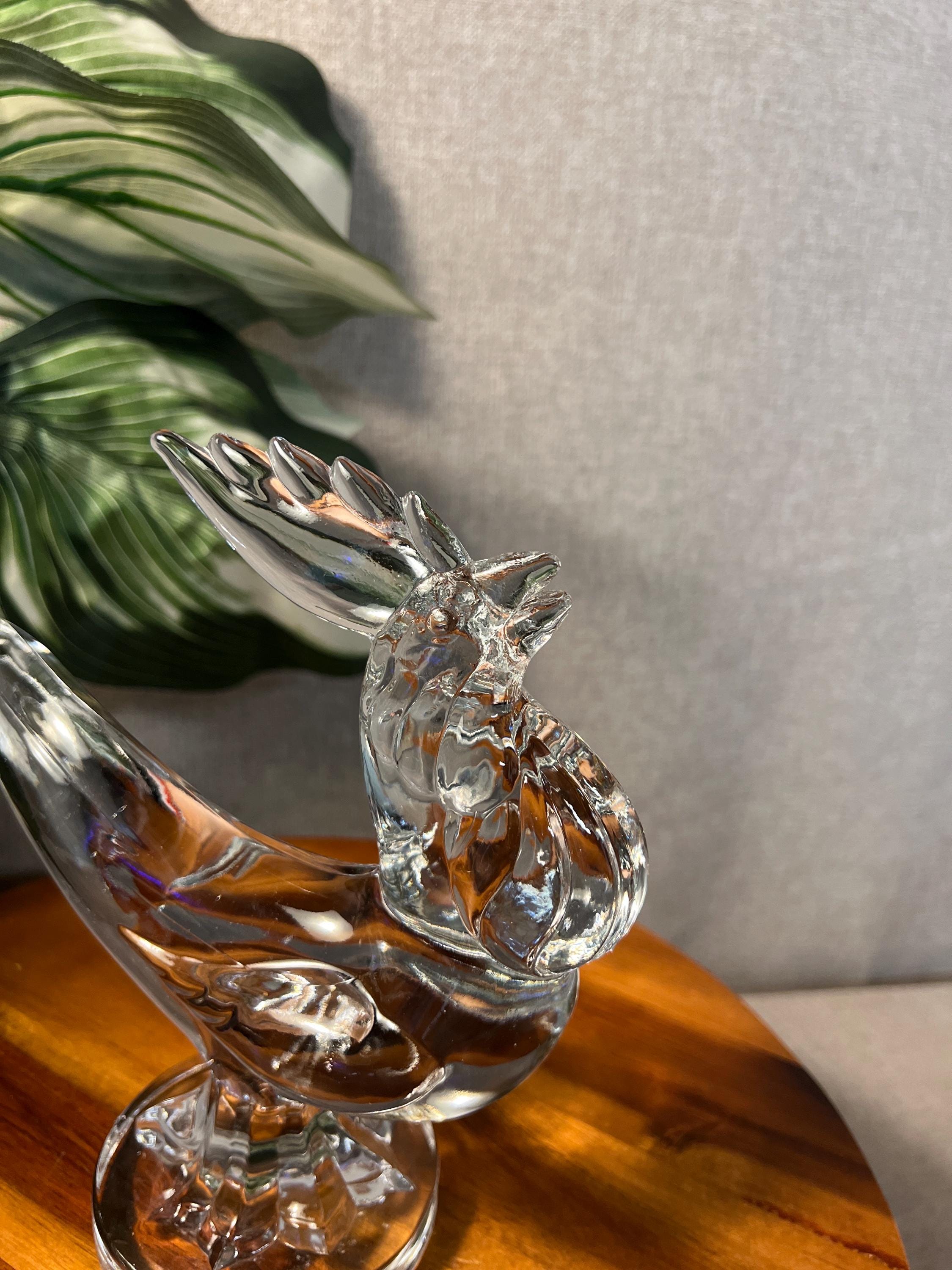 Martinsville Rooster #668 Clear Crystal Art Glass Giftware  1940s