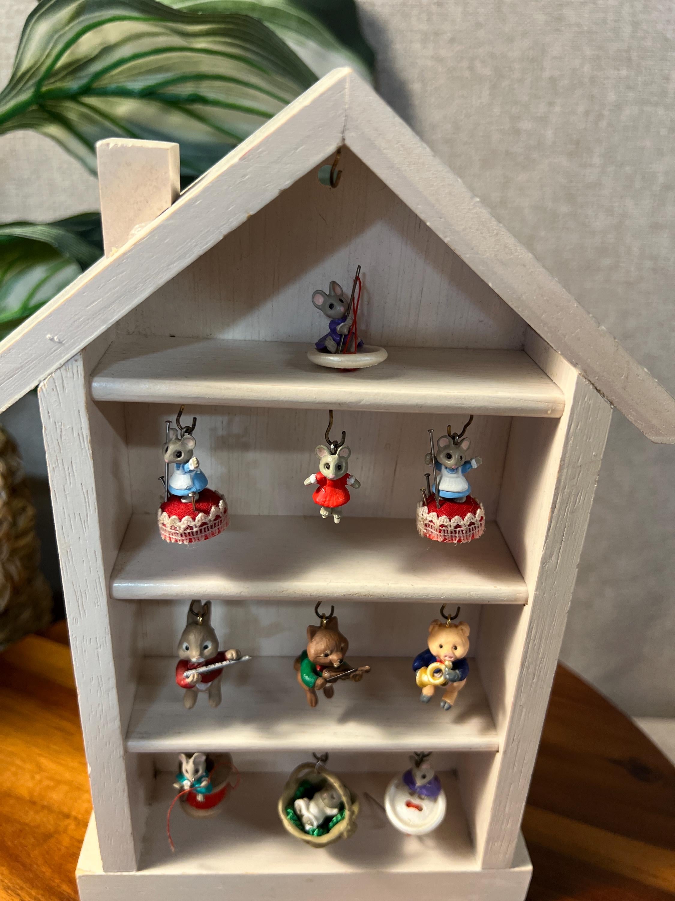Vintage HALLMARK "Shadow Box Memory House" with 10 Tiny Ornaments; 1990