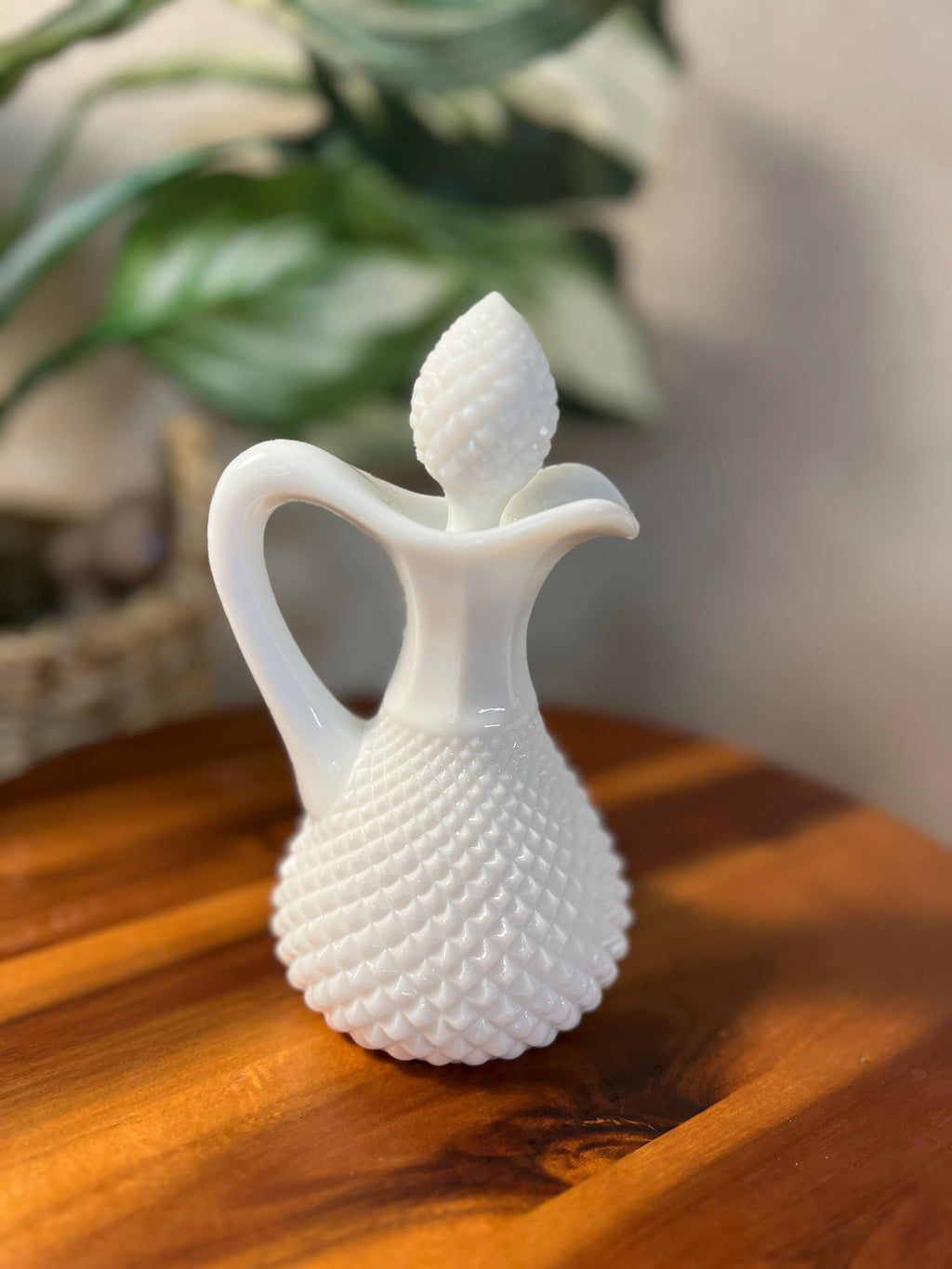Westmoreland Vintage Milk Glass Diamond Point Cruet With Stopper