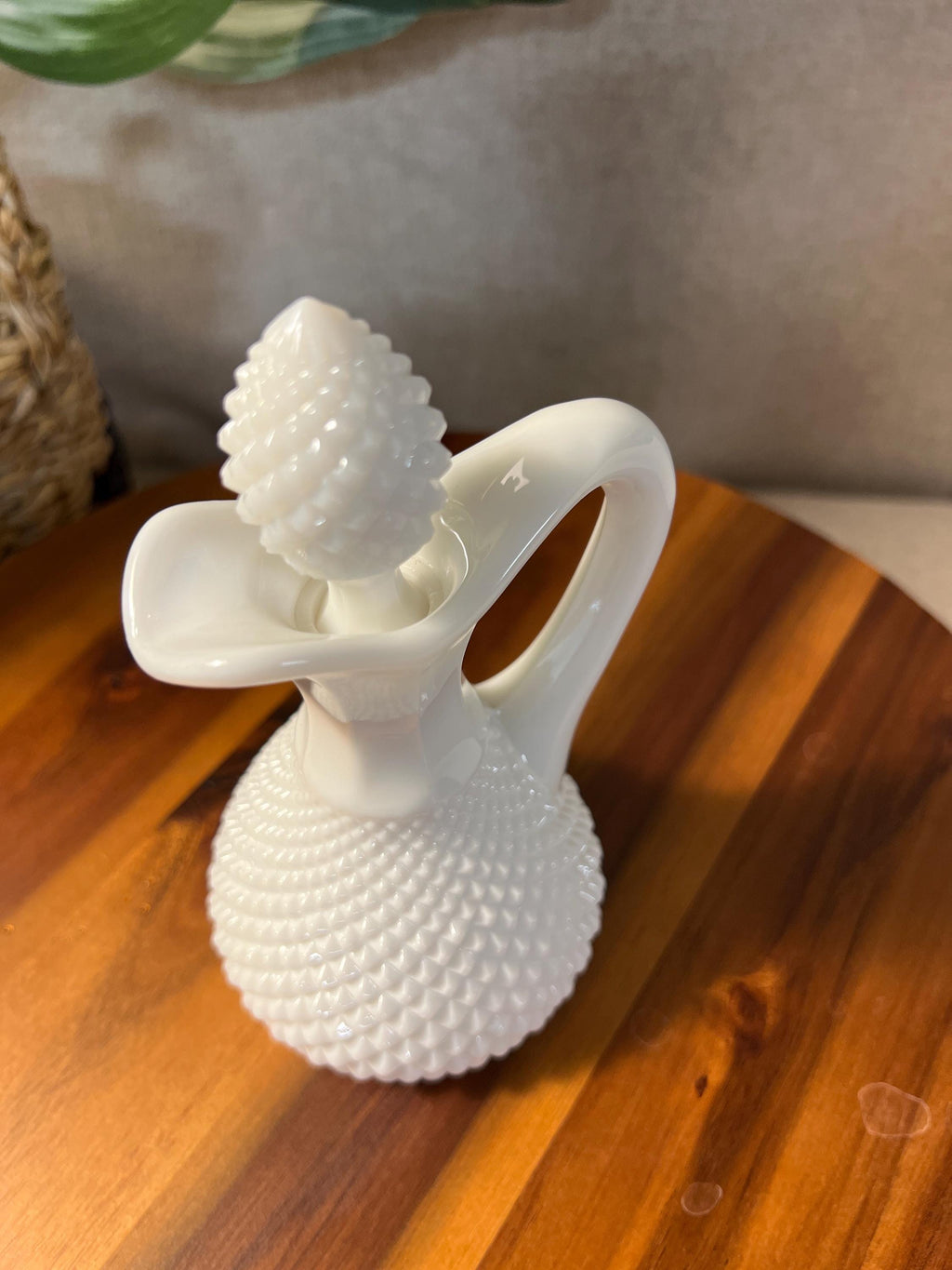 Westmoreland Vintage Milk Glass Diamond Point Cruet With Stopper