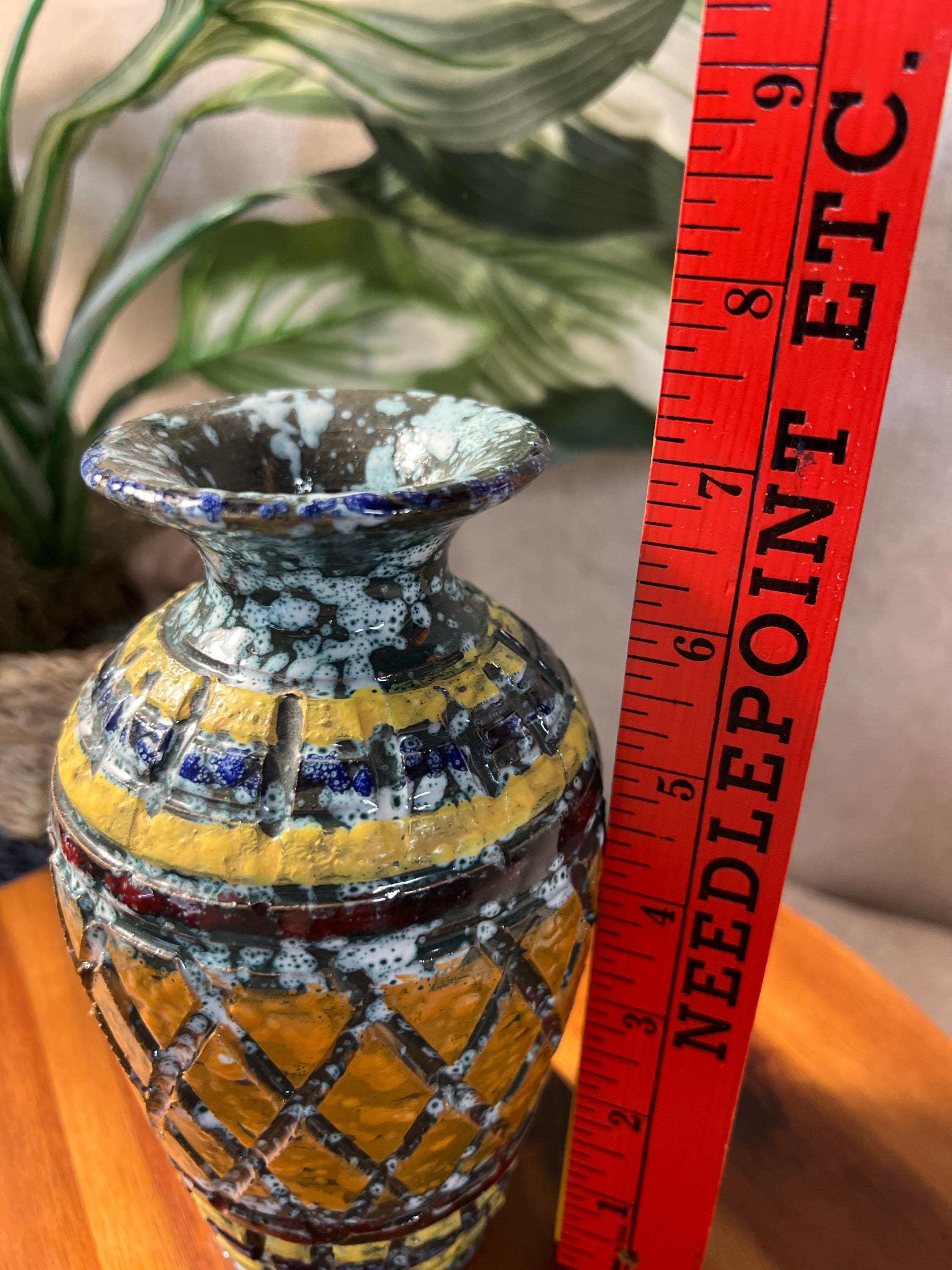 Vintage Italian Florentine Pottery Vase Brown Hand Painted Made In Italy