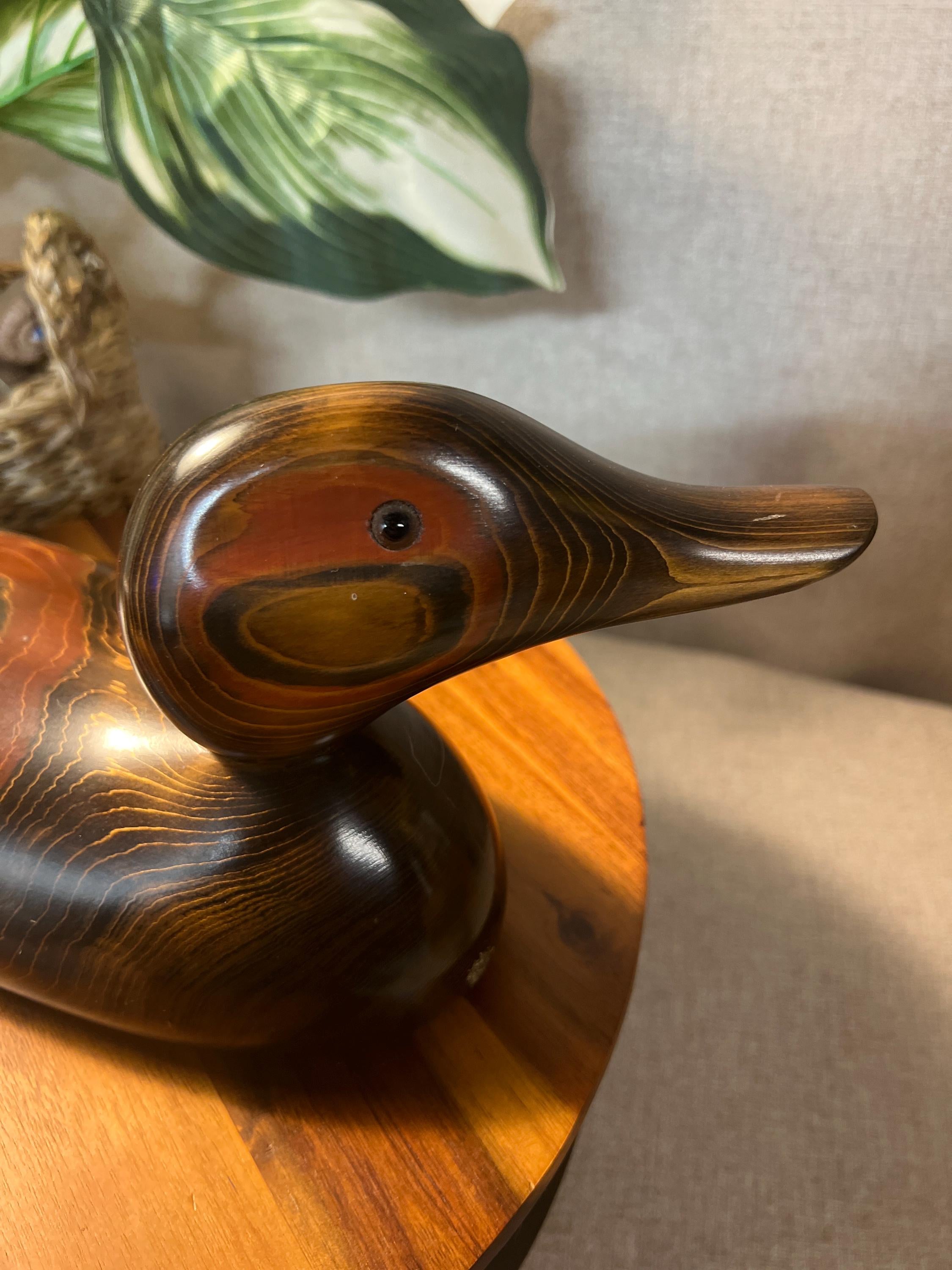 Bundy Decorative Duck Sculpture with Orange Swirls | Handcrafted Duck Figurine