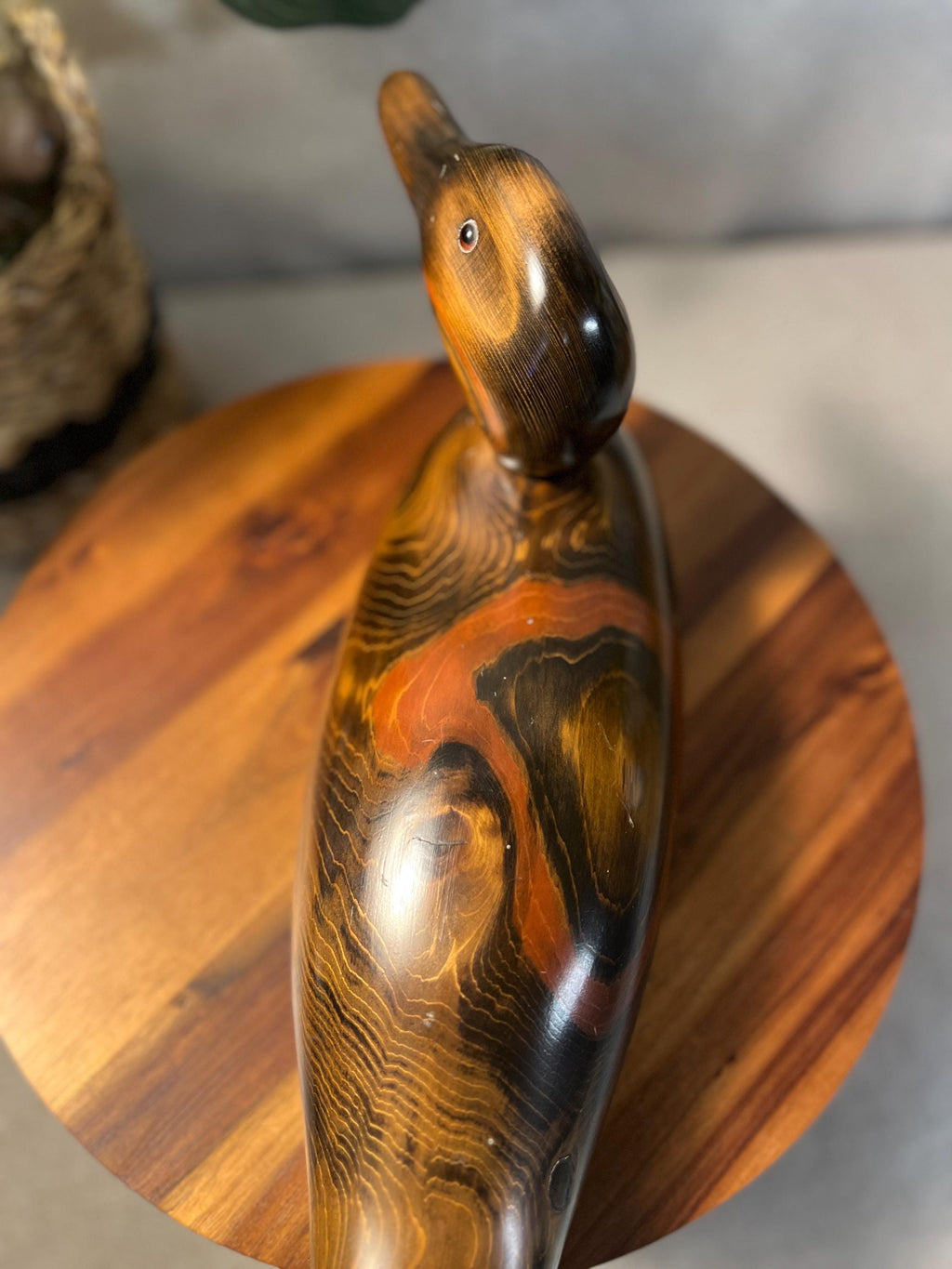 Bundy Decorative Duck Sculpture with Orange Swirls | Handcrafted Duck Figurine