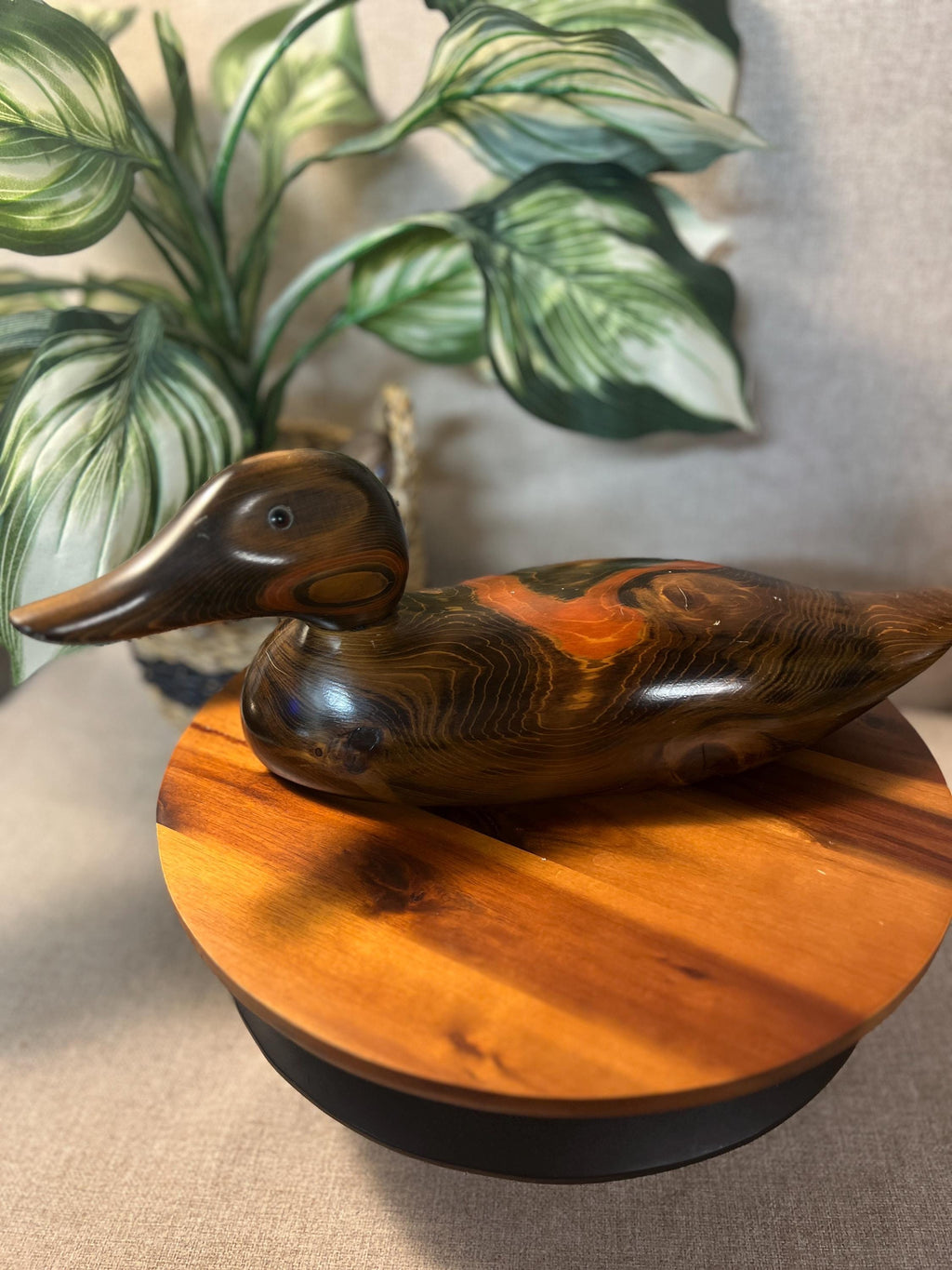 Bundy Decorative Duck Sculpture with Orange Swirls | Handcrafted Duck Figurine