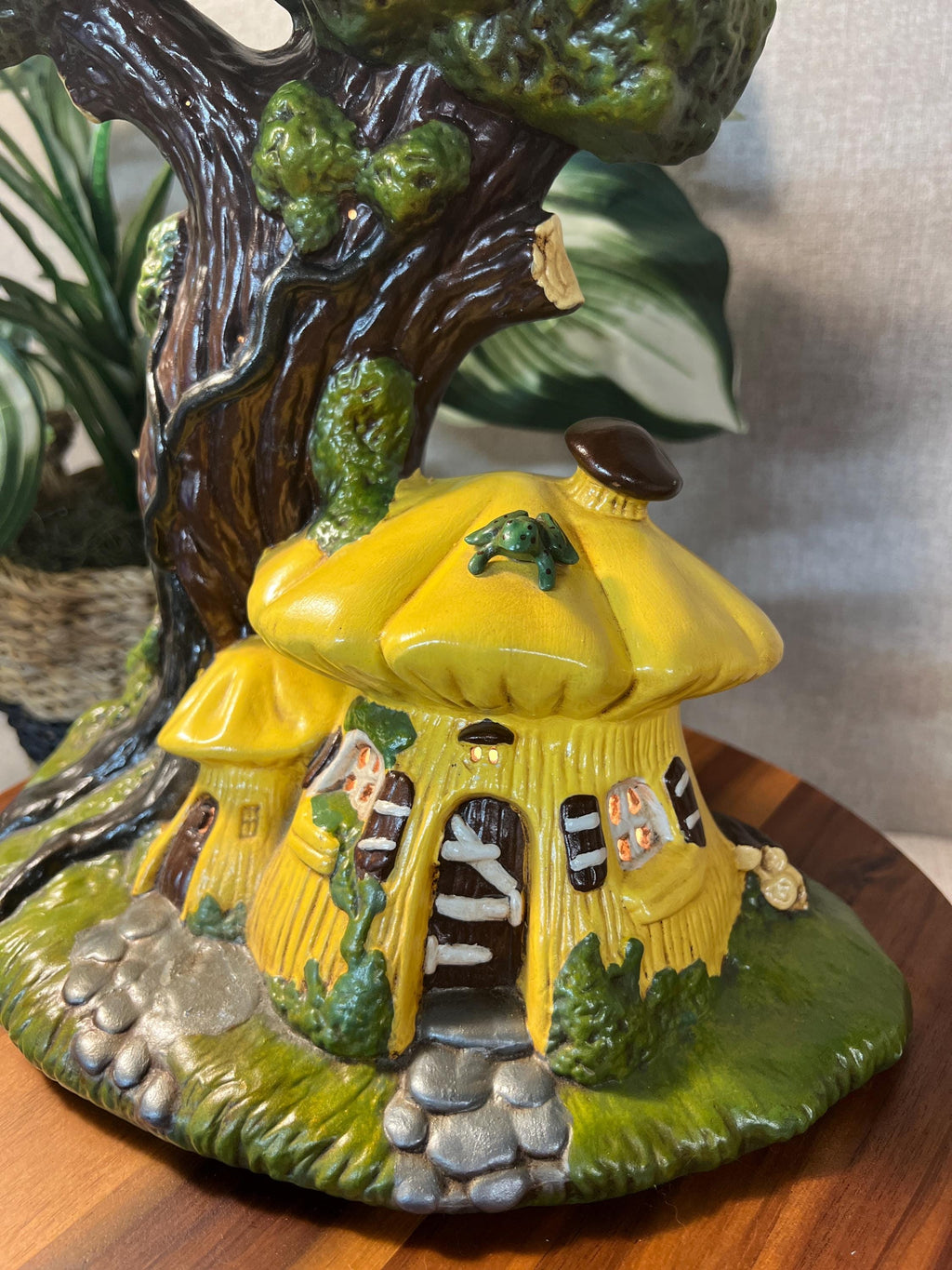 1972 Fairy Mushroom Tree House Night Light — Hand-Painted Ceramic Lamp