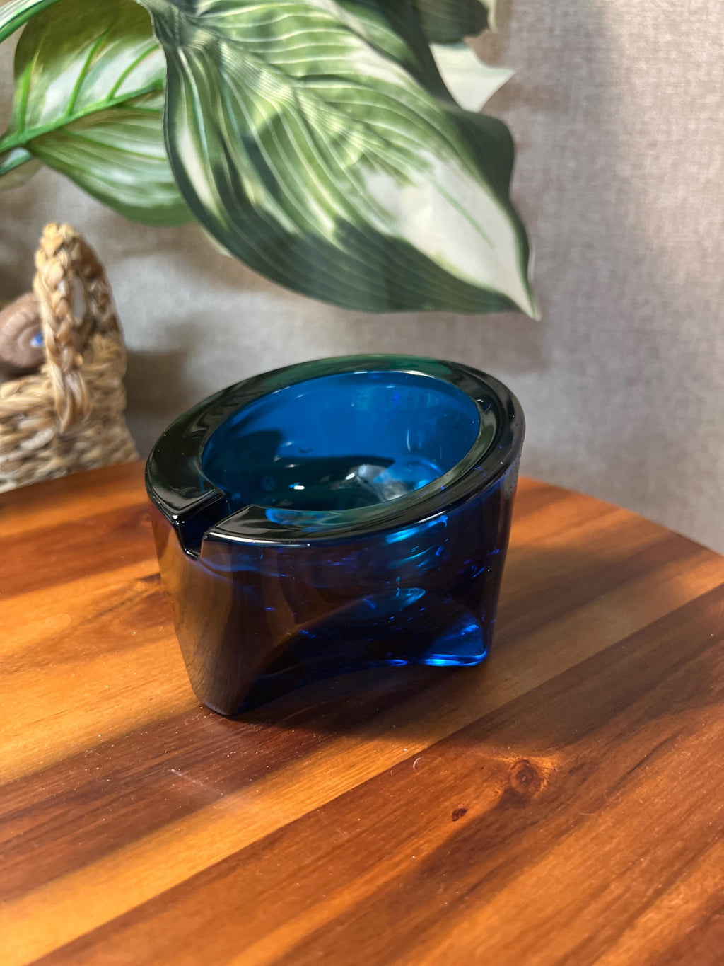 Viking Glass Vintage MCM 1960s "Epic" Slanted Orb Ashtray " Bluenique" Glass