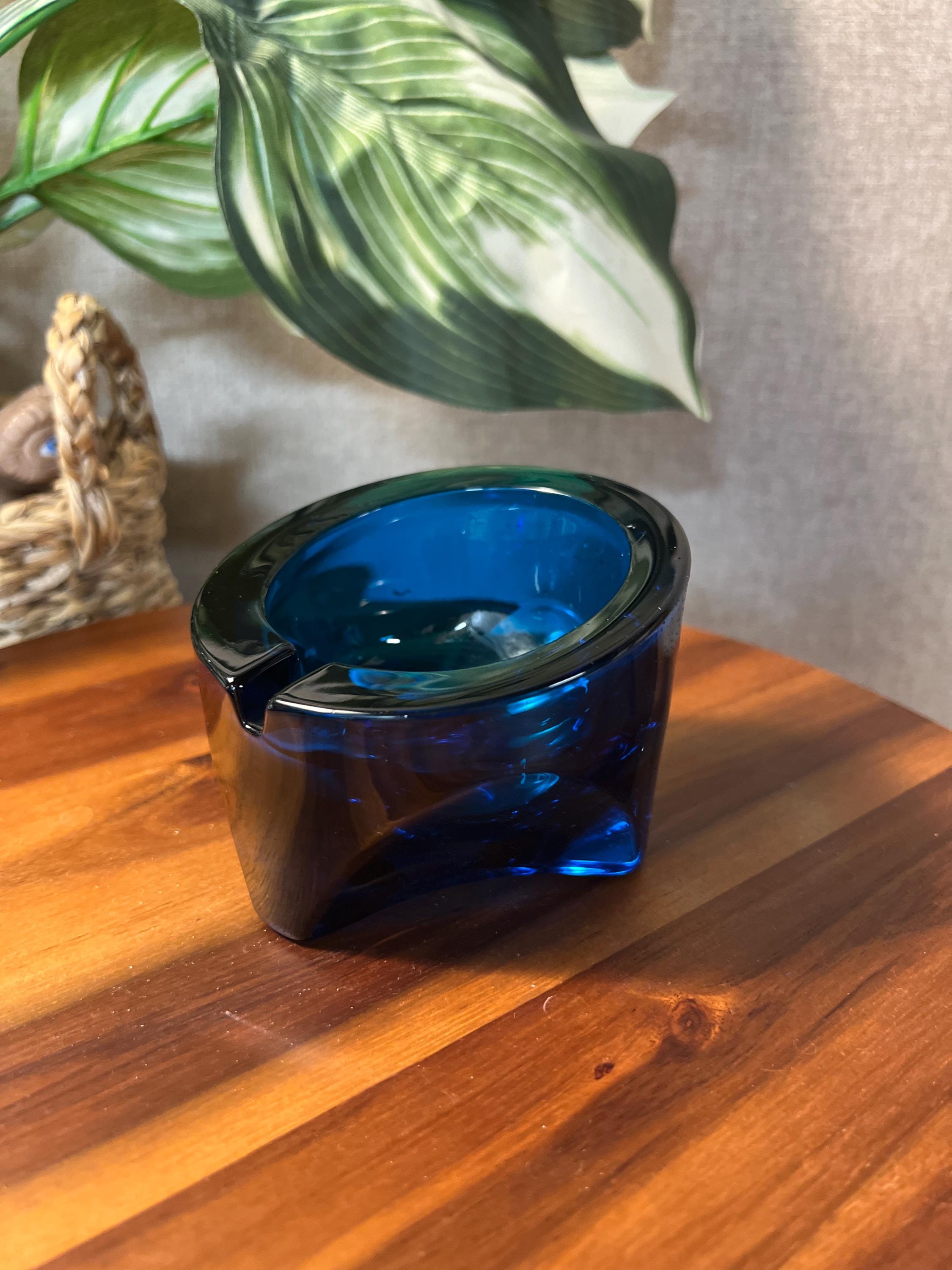 Viking Glass Vintage MCM 1960s "Epic" Slanted Orb Ashtray " Bluenique" Glass