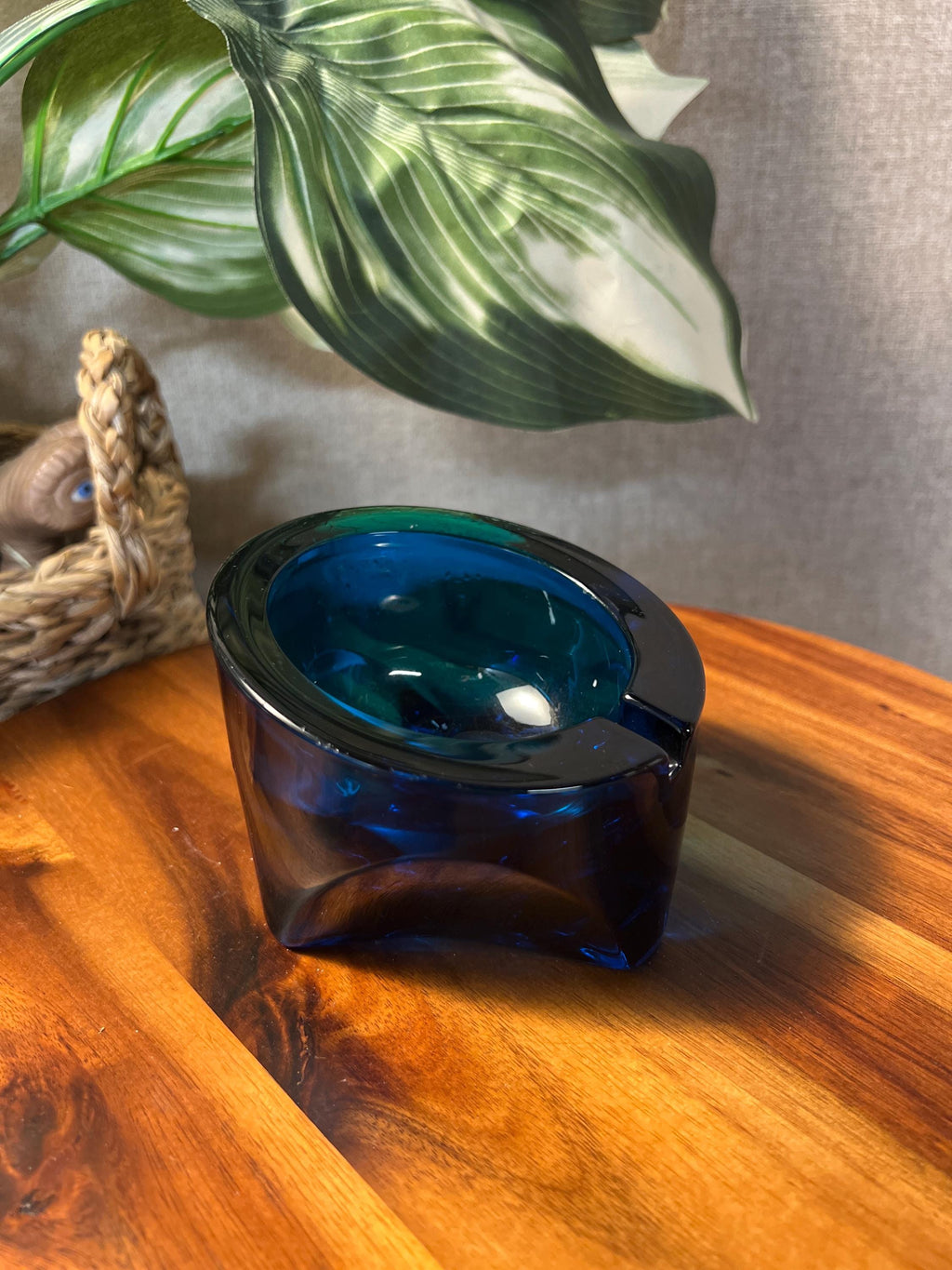 Viking Glass Vintage MCM 1960s "Epic" Slanted Orb Ashtray " Bluenique" Glass