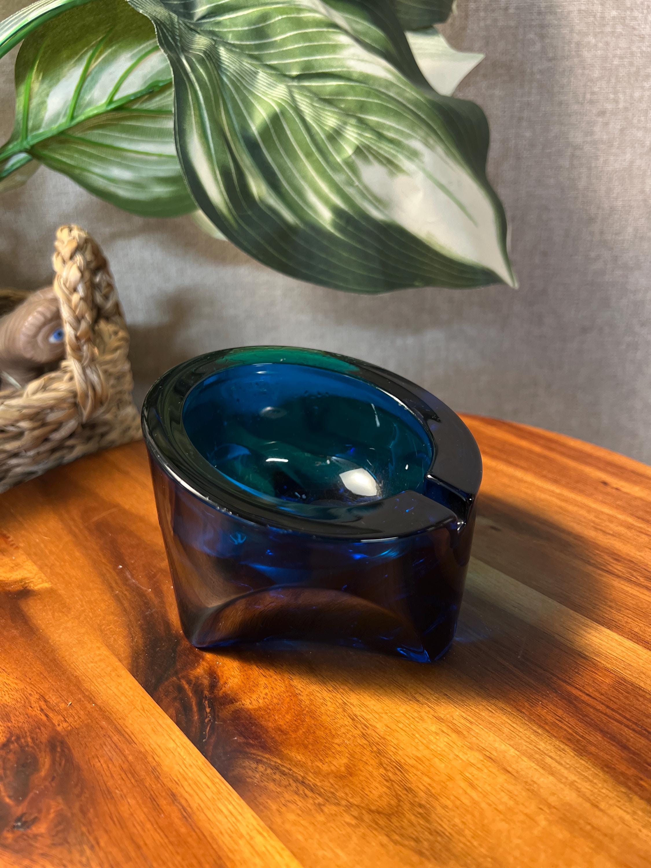 Viking Glass Vintage MCM 1960s "Epic" Slanted Orb Ashtray " Bluenique" Glass
